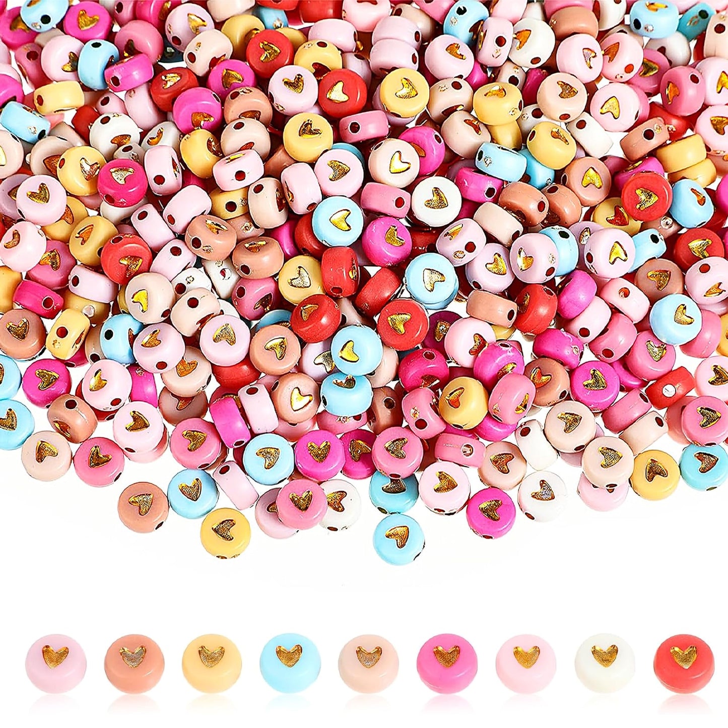 Round Acrylic Spacer Beads with Heart Design