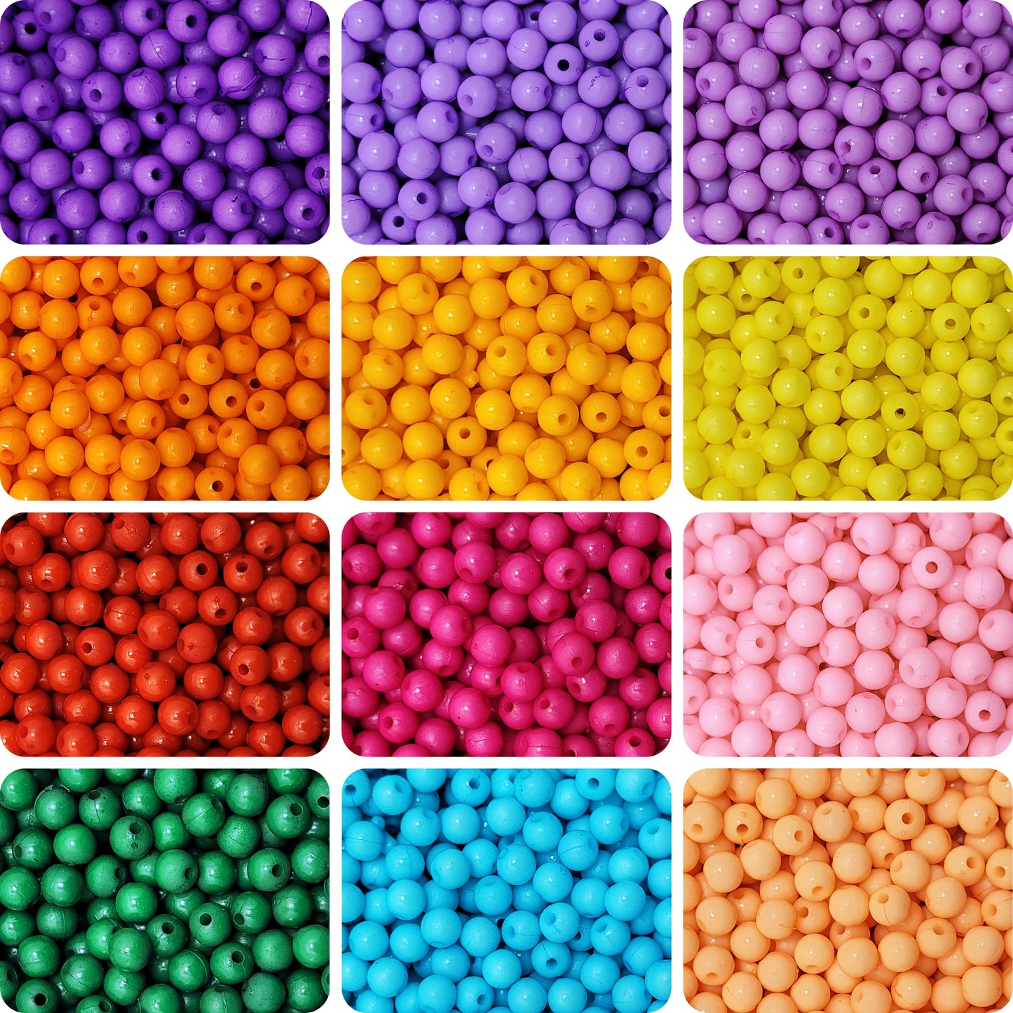 Multicolour Opaque Round Plastic Pearl Beads 6mm| Matte Pastel Colour Beads