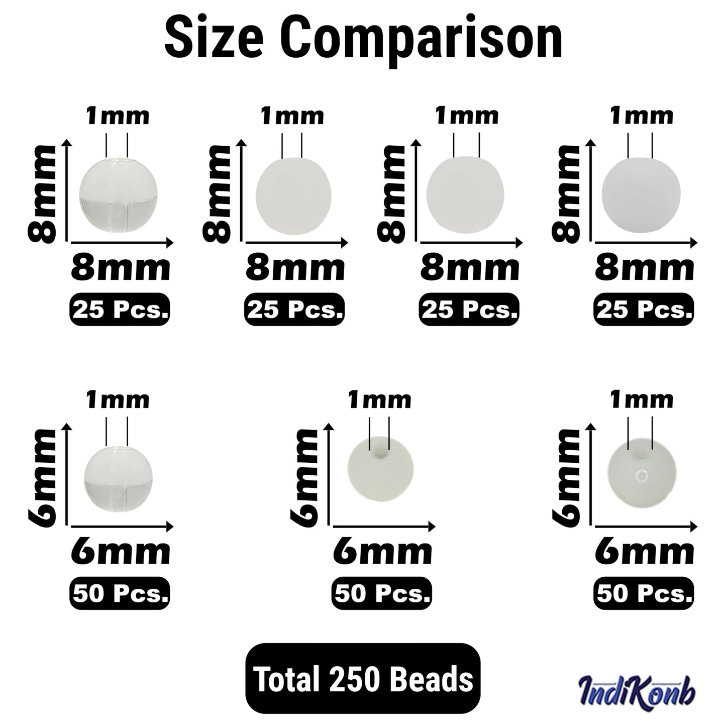 White Glass Pearl Moti Beads – 6mm & 8mm (250 Beads)