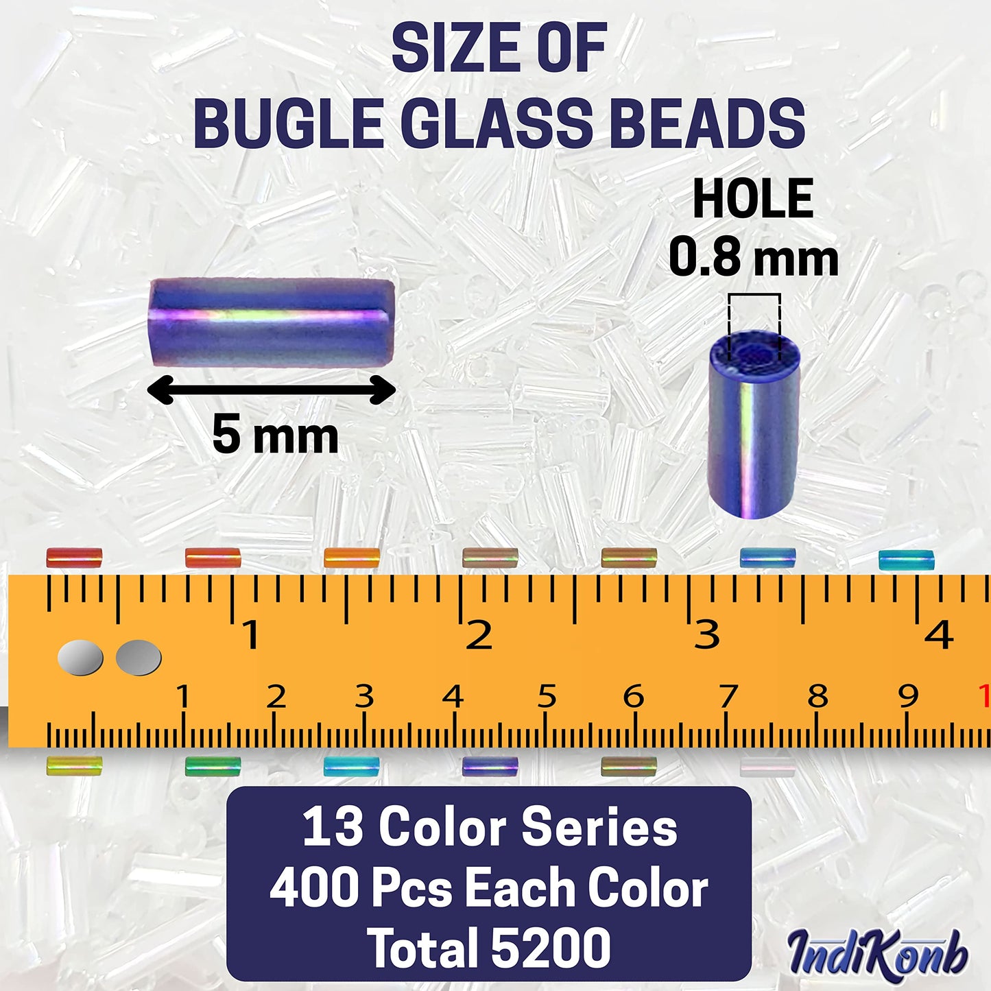 Rainbow Tube Beads Kit - 5200 Glass Bugle Seed Beads 5mm