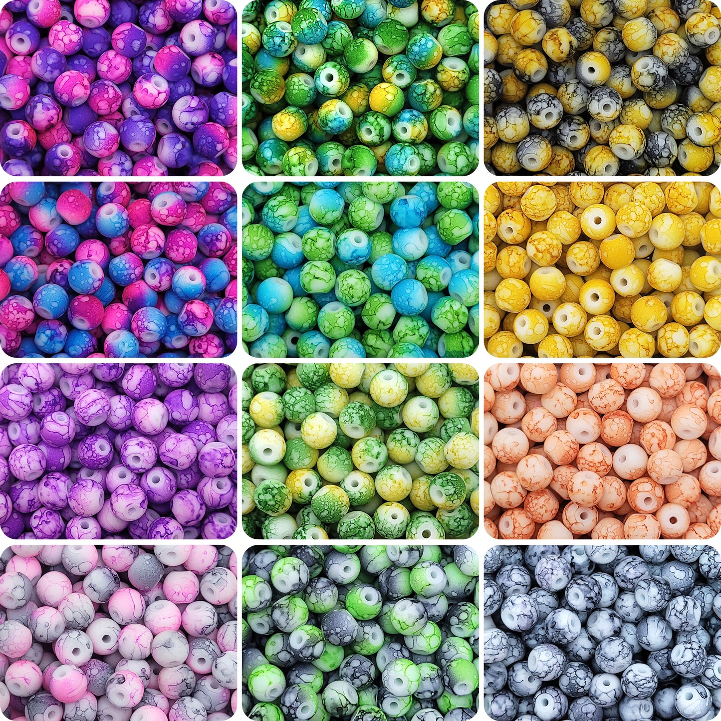 Marble Beads Set - Glass Matte 8mm Beads - 12 Colors