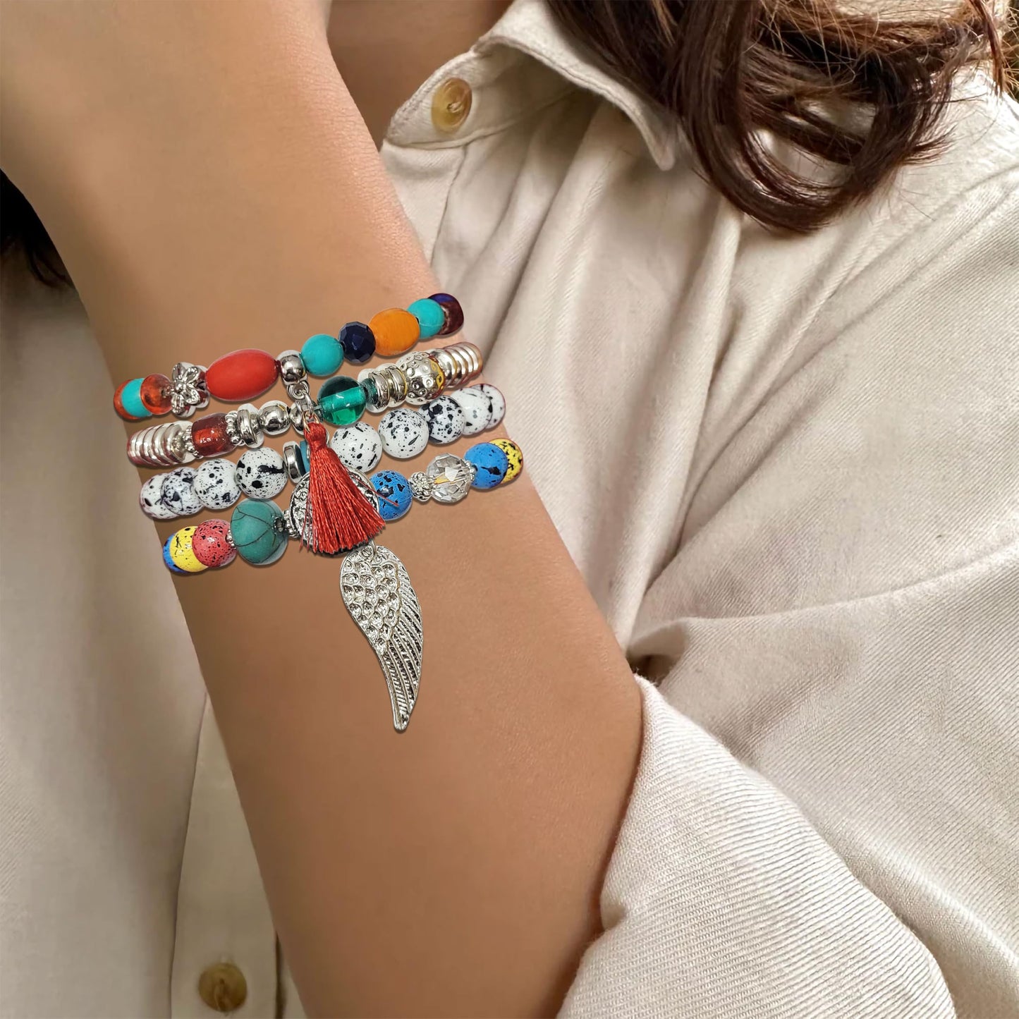 Bohemian Bracelet Set - Combo of 4 with Multicolor Beads