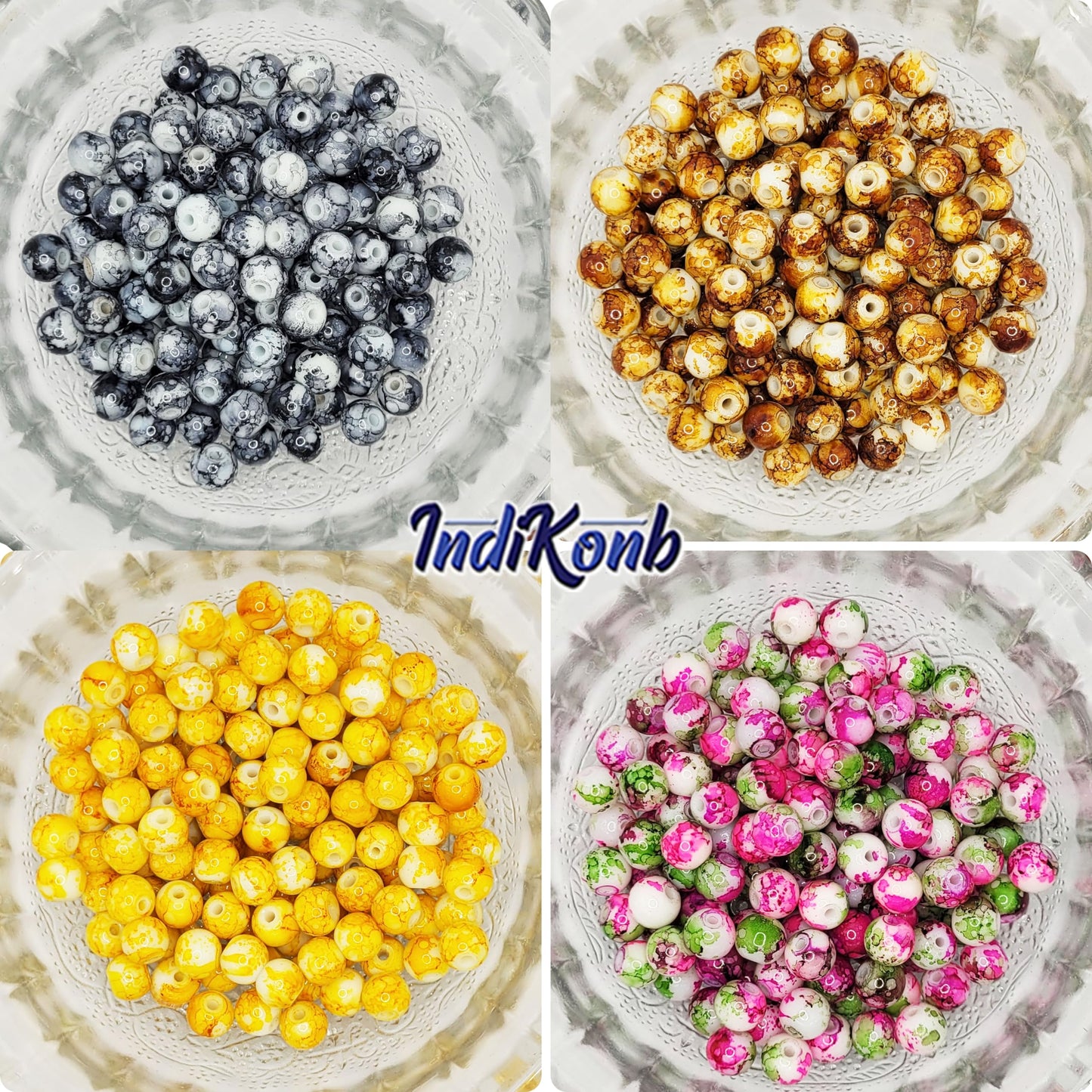 420 Marble Glass Pearl Beads - 8mm Multicolour Set