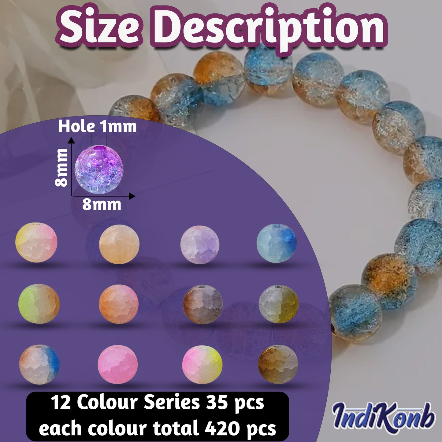8mm Crackle Glass Beads Combo