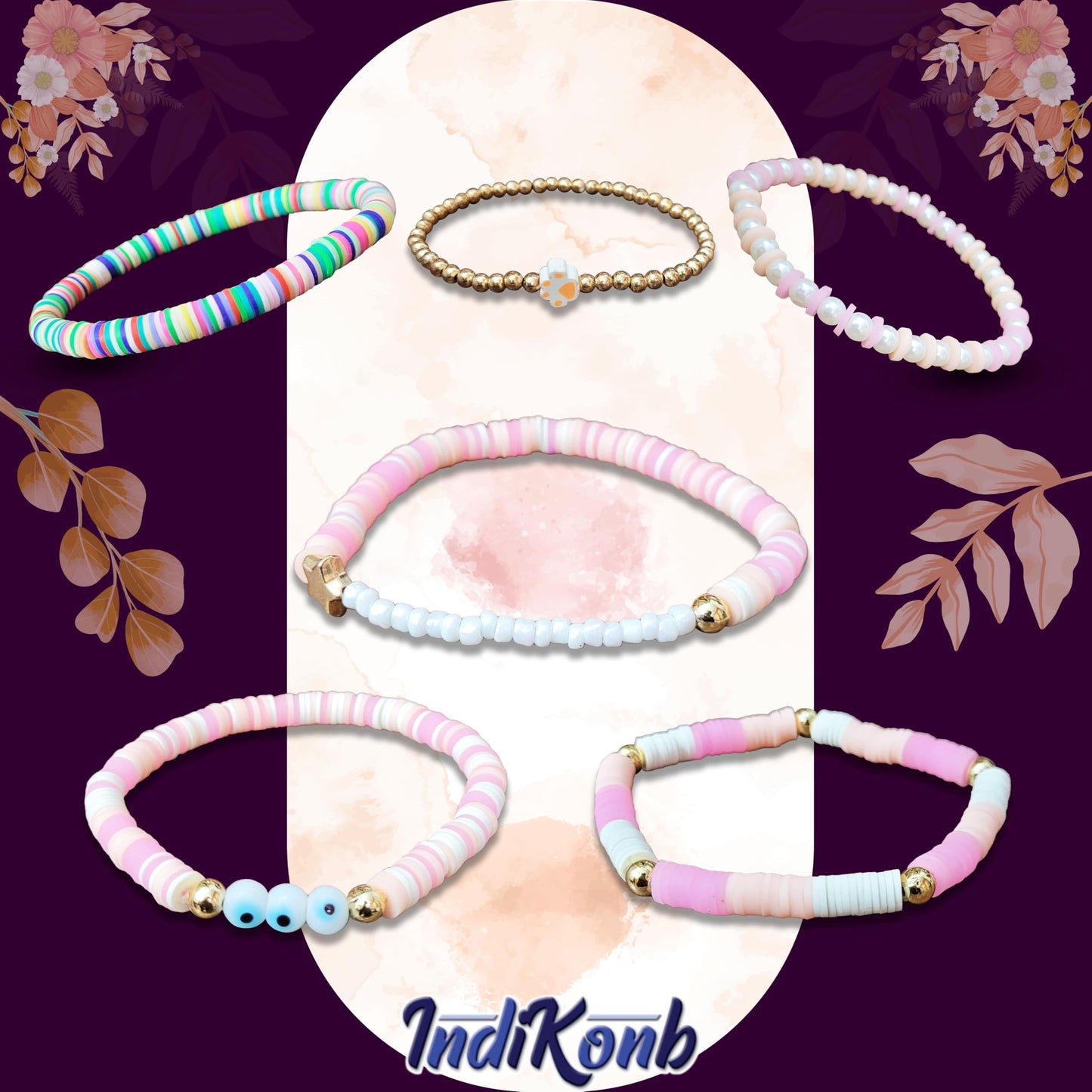 Bohemian Bracelet Set | 7-Piece White-Pink