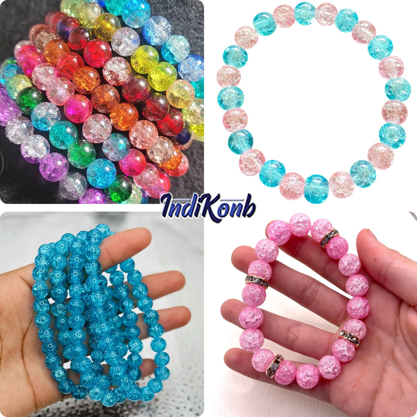 8mm Crackle Glass Beads Combo