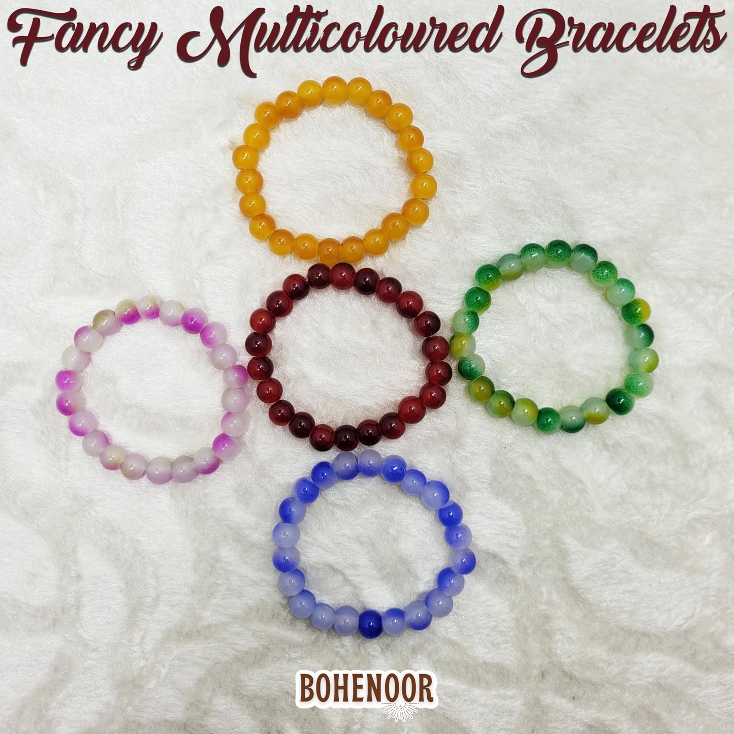 Multicolour Double-Shade Glass Beads Bracelet Set