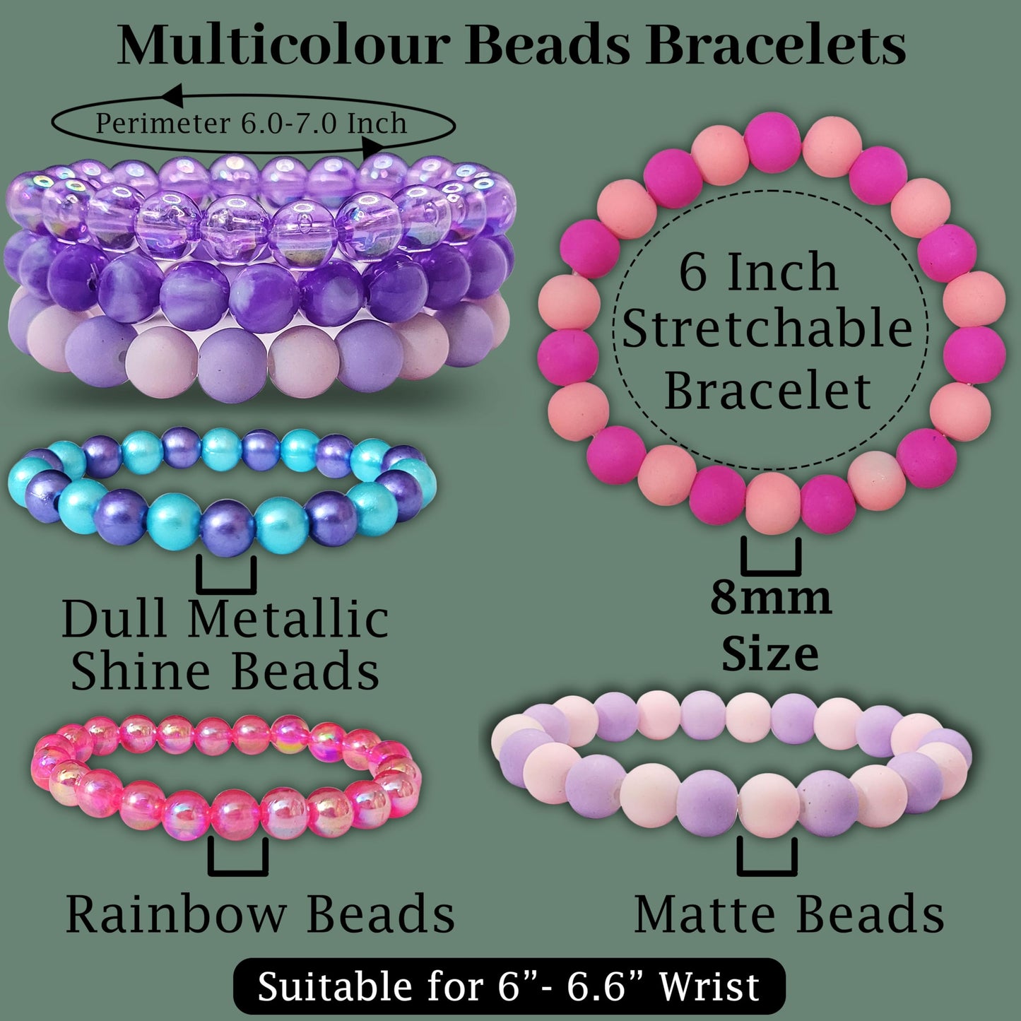 Kids Multicolor Elastic Stretchable Hand Bracelets Combo Set