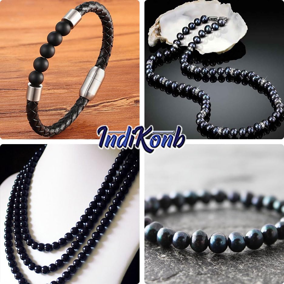 Black Pearl Acrylic Moti Beads with Gold and Silver Beads (3mm-10mm)