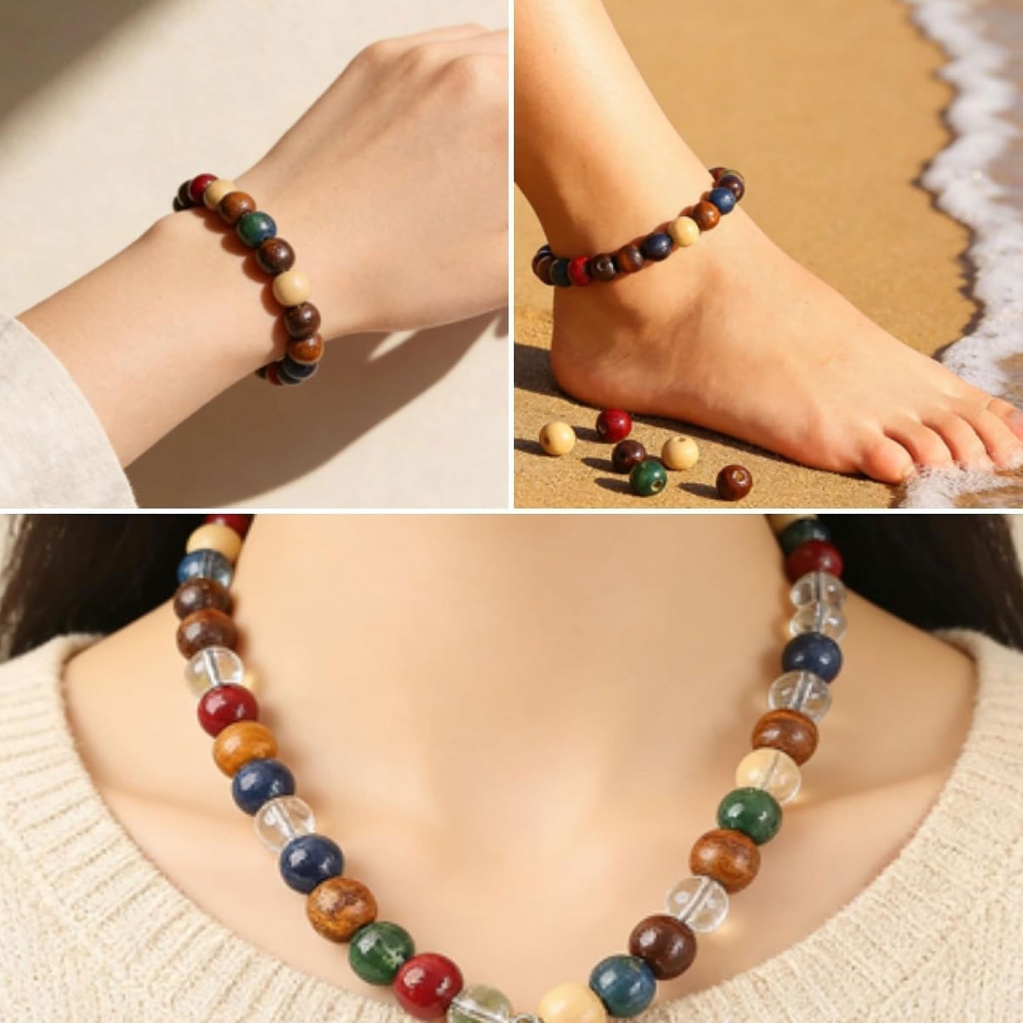 Handicraft Wooden Bead Set for Jewelry Making, 12-Grid Multicolor image 6
