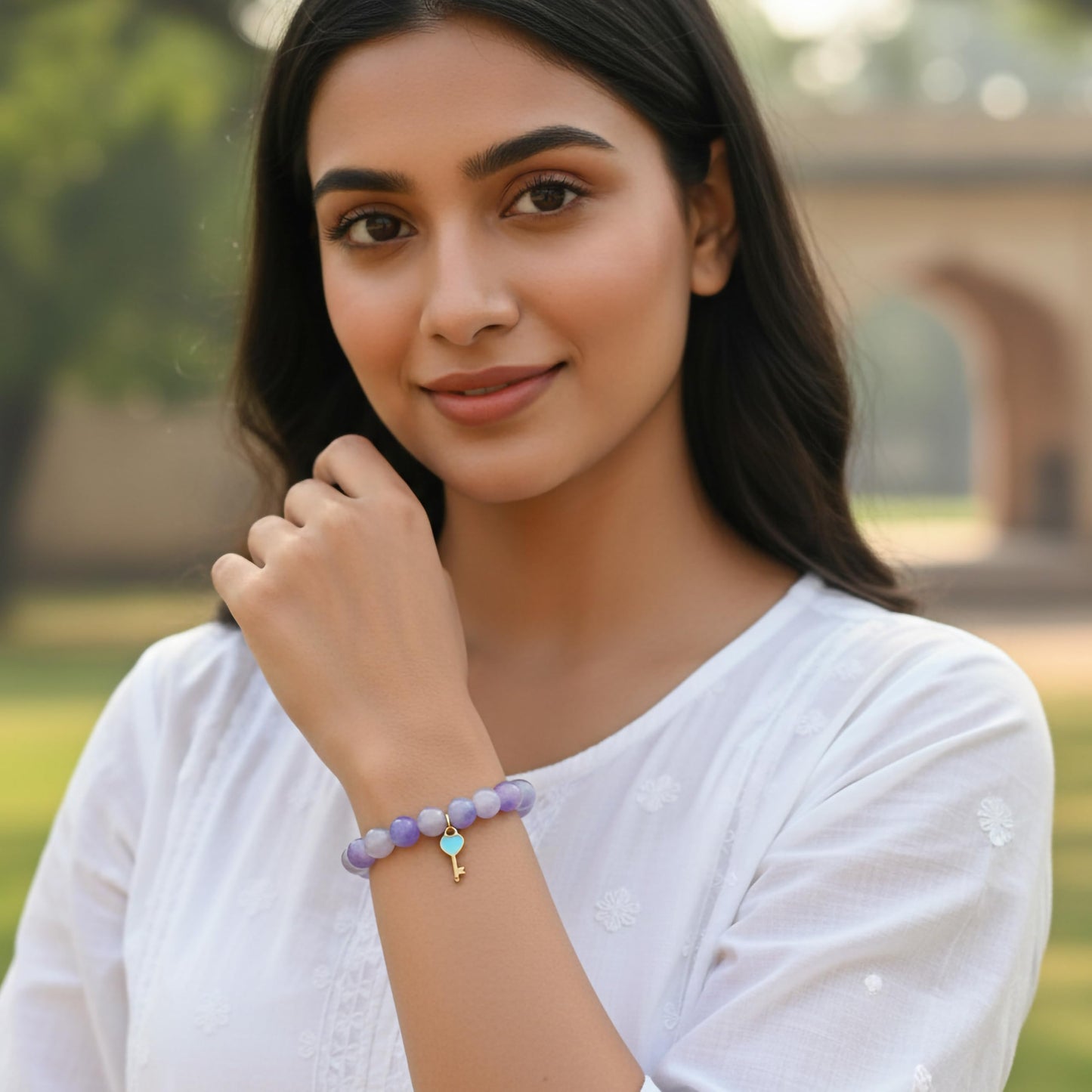 Make everyday styling brighter with a purple beaded bracelet that feels playful and easy.