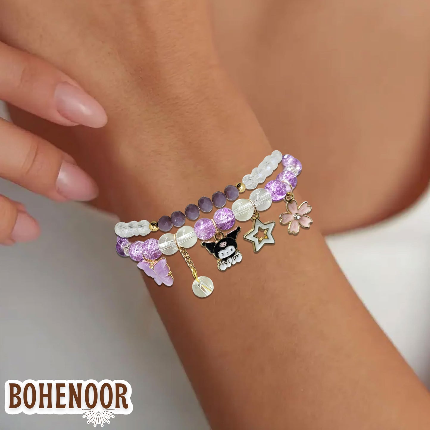 When casual accessory looks and everyday styling needs projects a neat stylish finish, purple white crystal and pearl bracelet works well.
