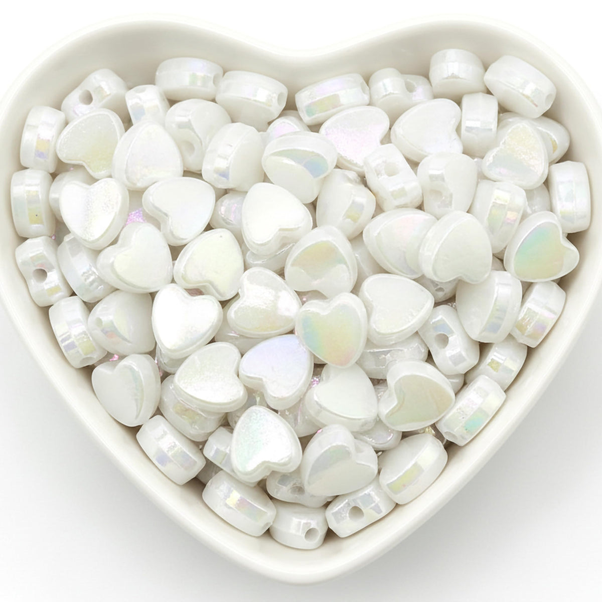 DIY Heart Beads for Jewelry Making, Iridescent Acrylic Heart White product image