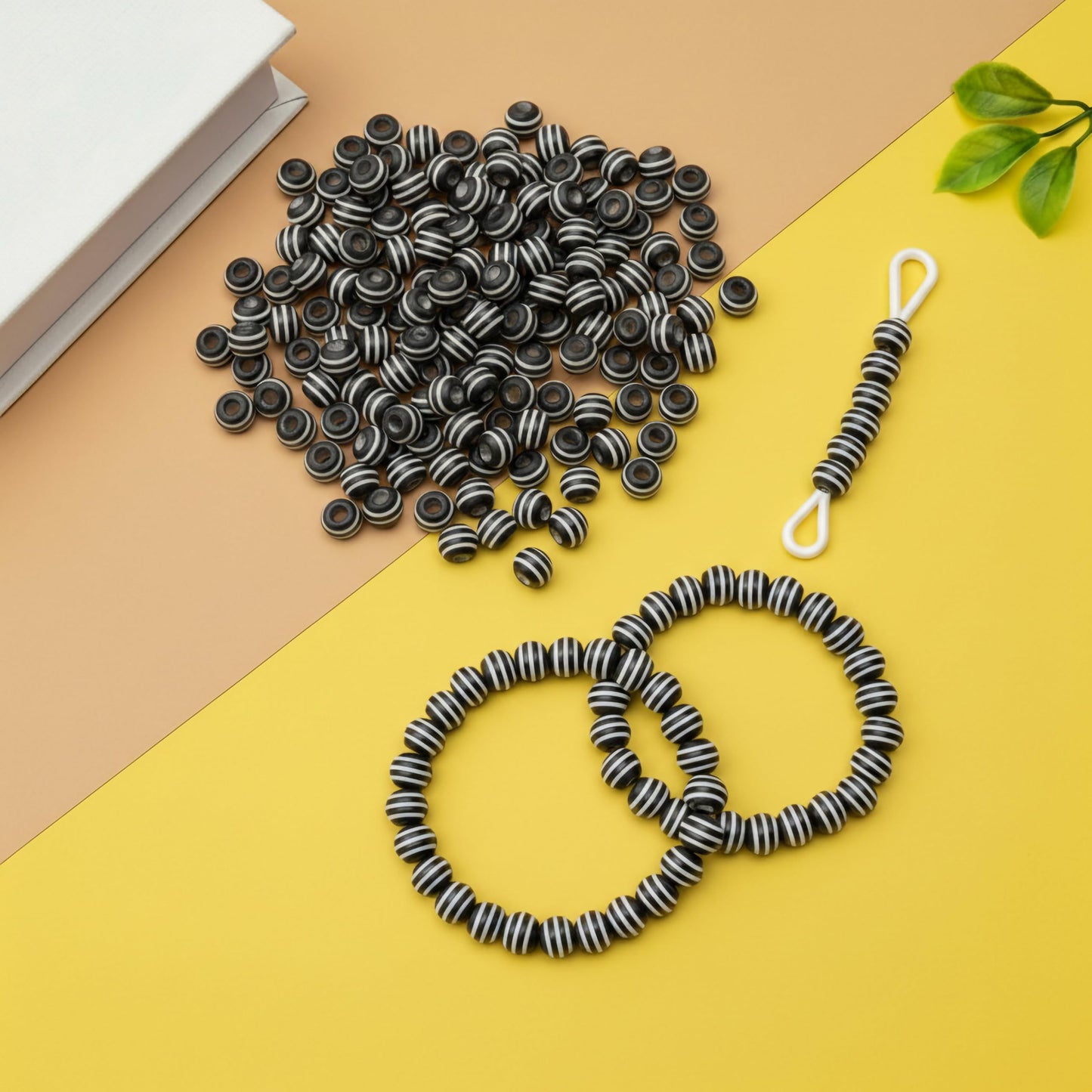 Jewelry making beads with black white stripe design