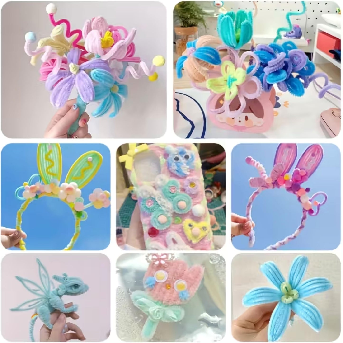Pipe Cleaner for Craft Flower Kit, Pastel Chenille Stems Multicolour 100 Pcs image 6