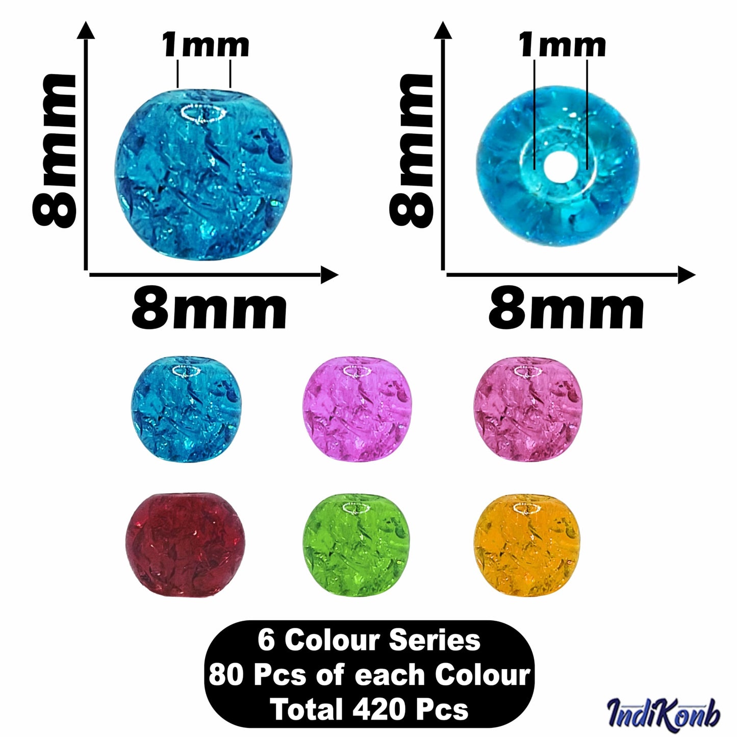Crackle 480 Acrylic Beads | 8mm Multicolour Beads for Jewelry Making & DIY