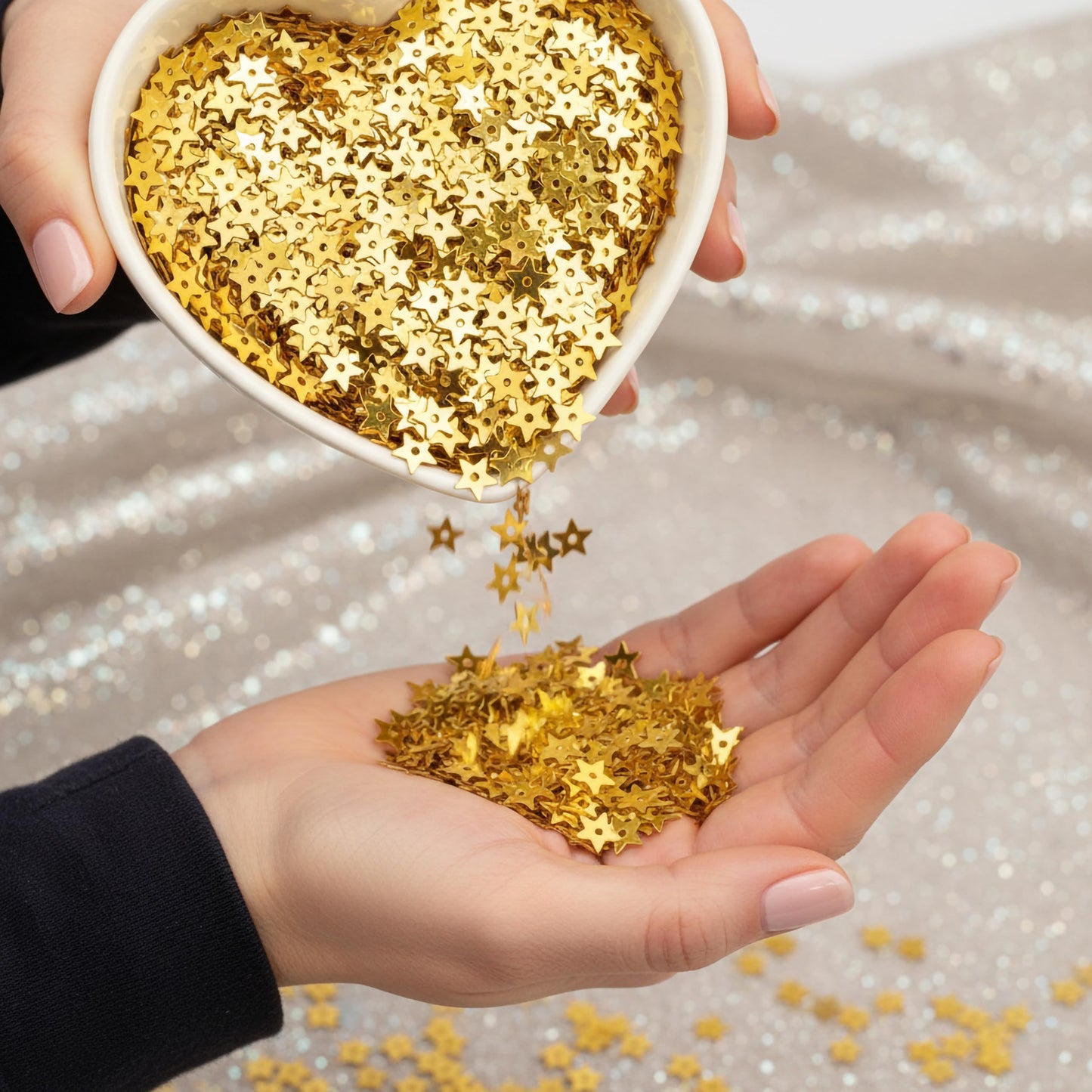 These 6mm gold star embroidery sequins bring dress-craft shimmer to boutique craft projects and aari embroidery.