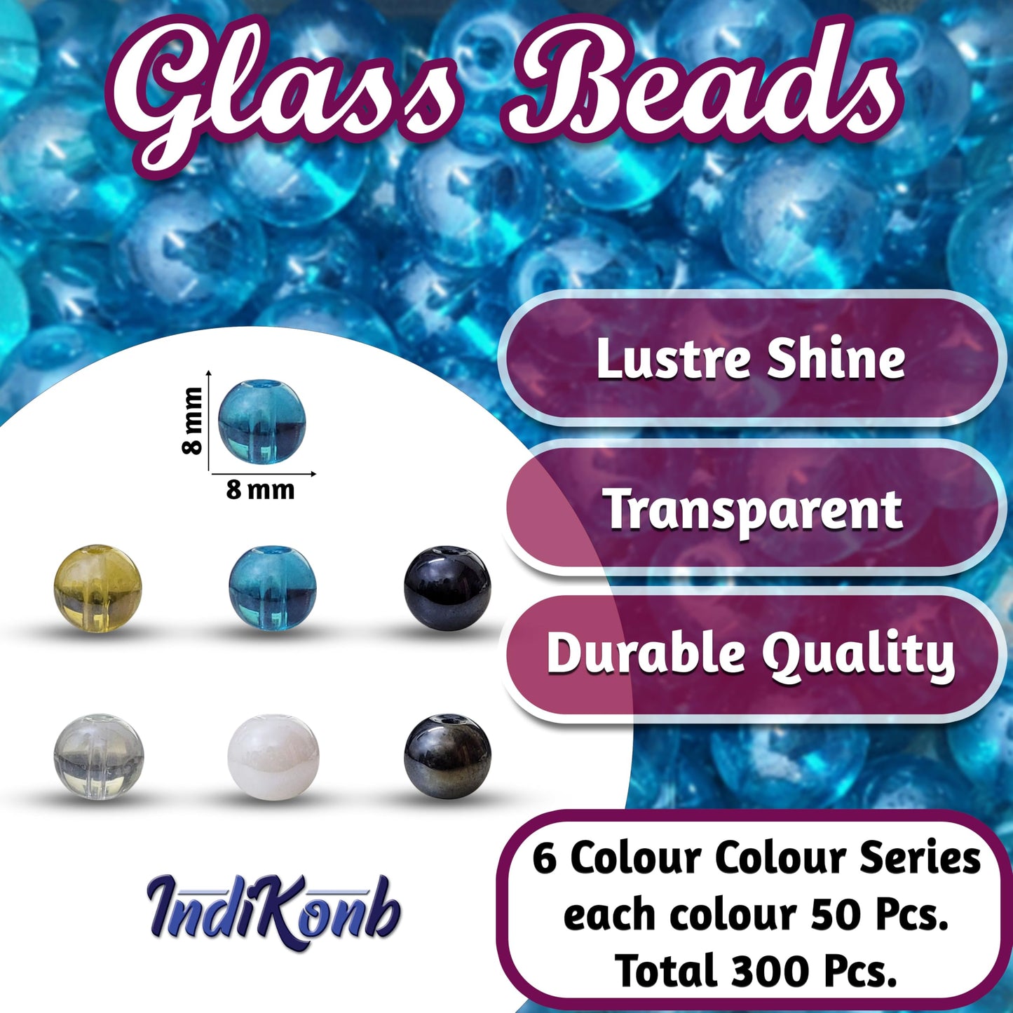 Multicolour and pearl 8mm beads are a clean finishing element for handmade accessories.