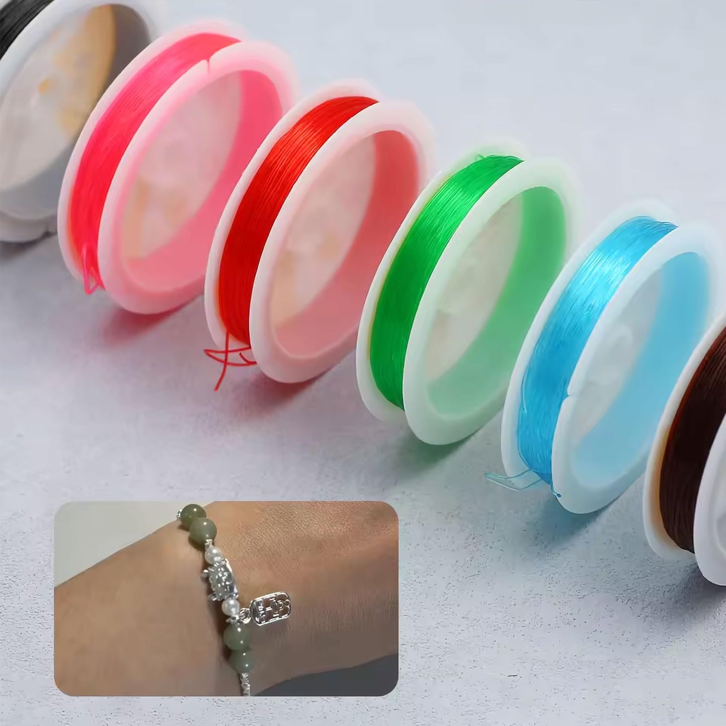 Use stretchable elastic string spools to add clean detail to bead jewelry and DIY craft projects.