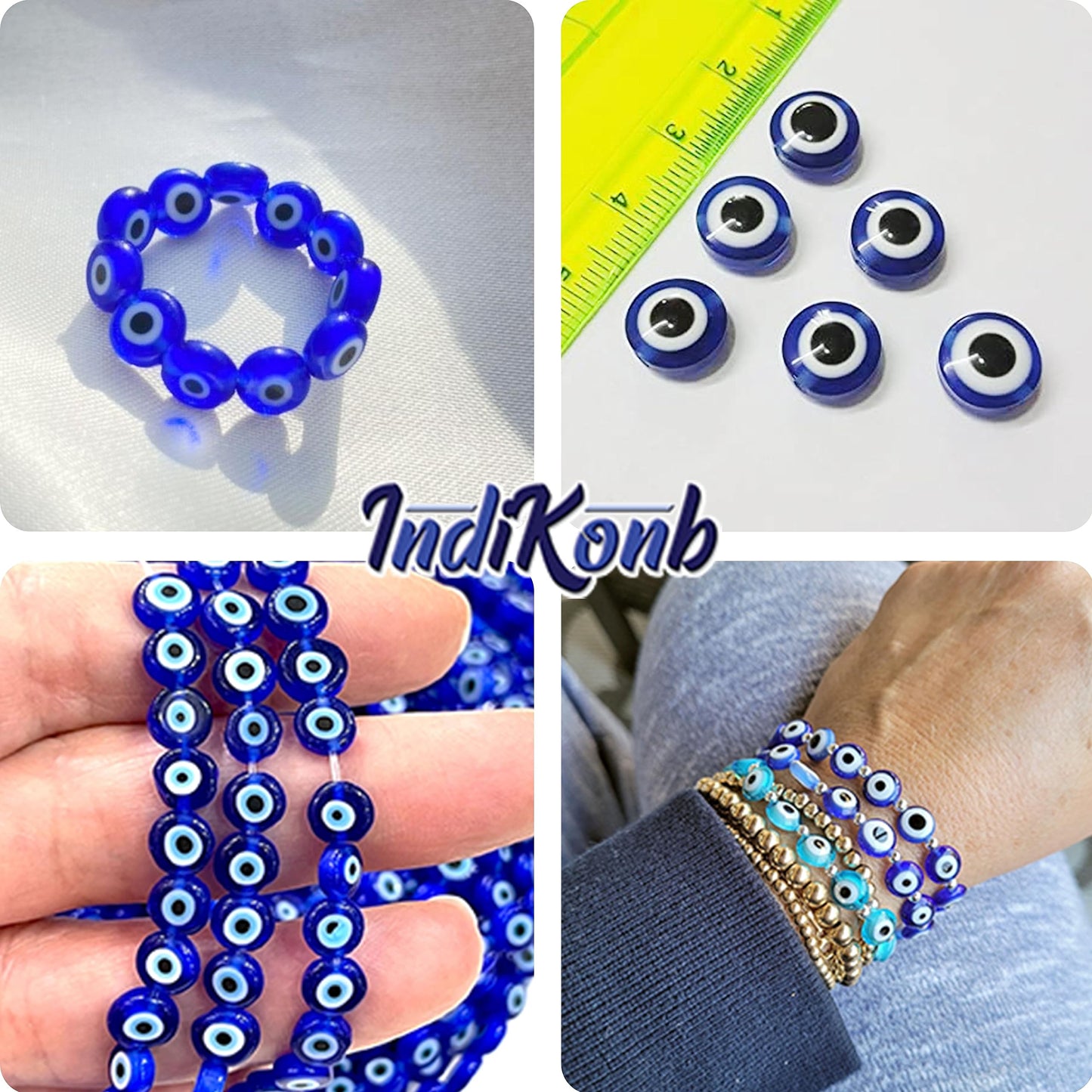 Blue flat 8 mm beads fit into DIY jewellery projects, beading craft and decorative craft finishing without making the design feel heavy.