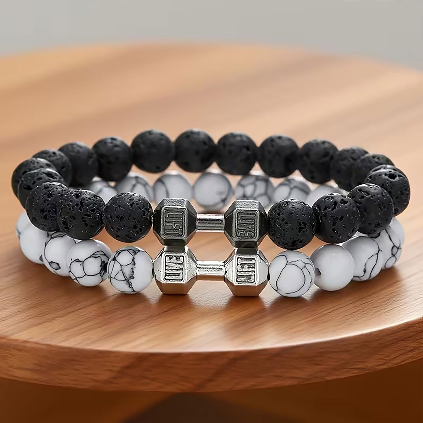 Dumbbell Bracelet for Men Black and White Combo, Gym image 7