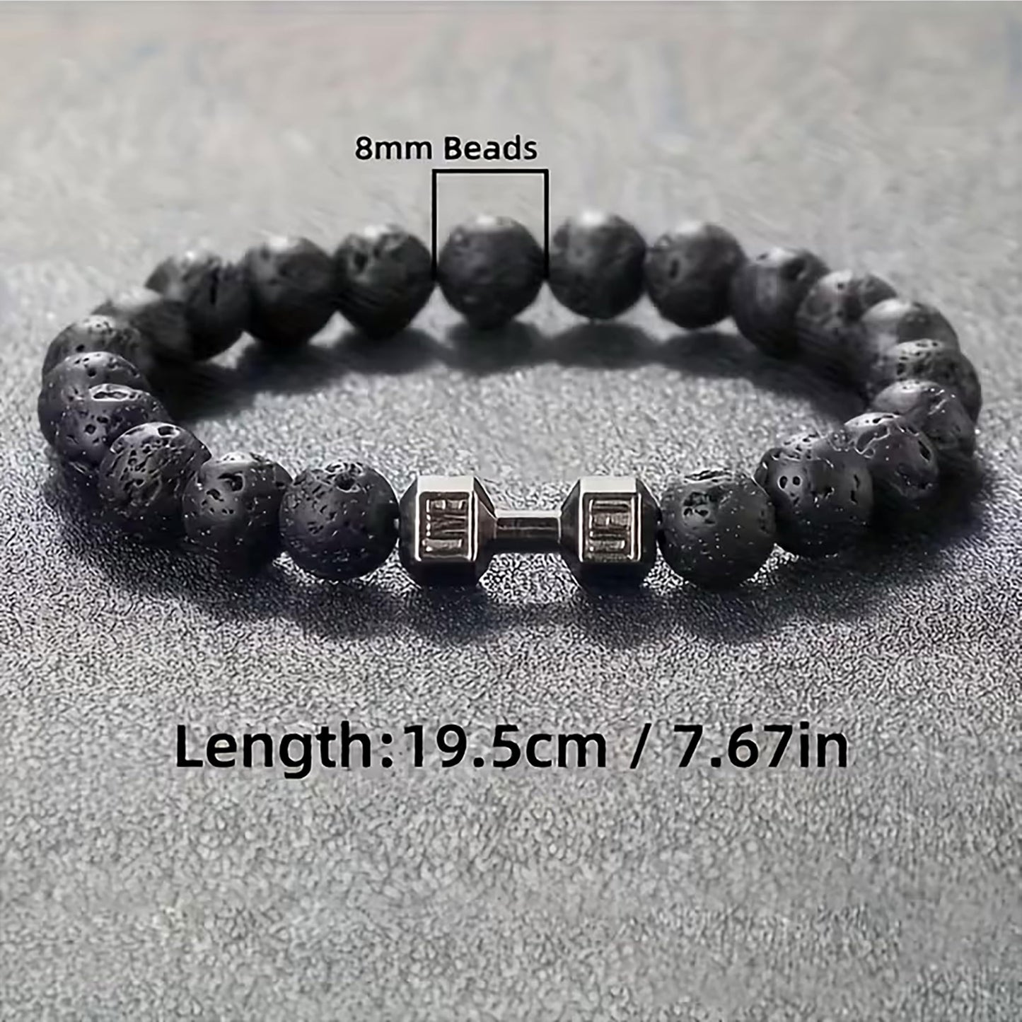 Dumbbell Charm Lava Stone Bracelet for Men, Black Gym image 7