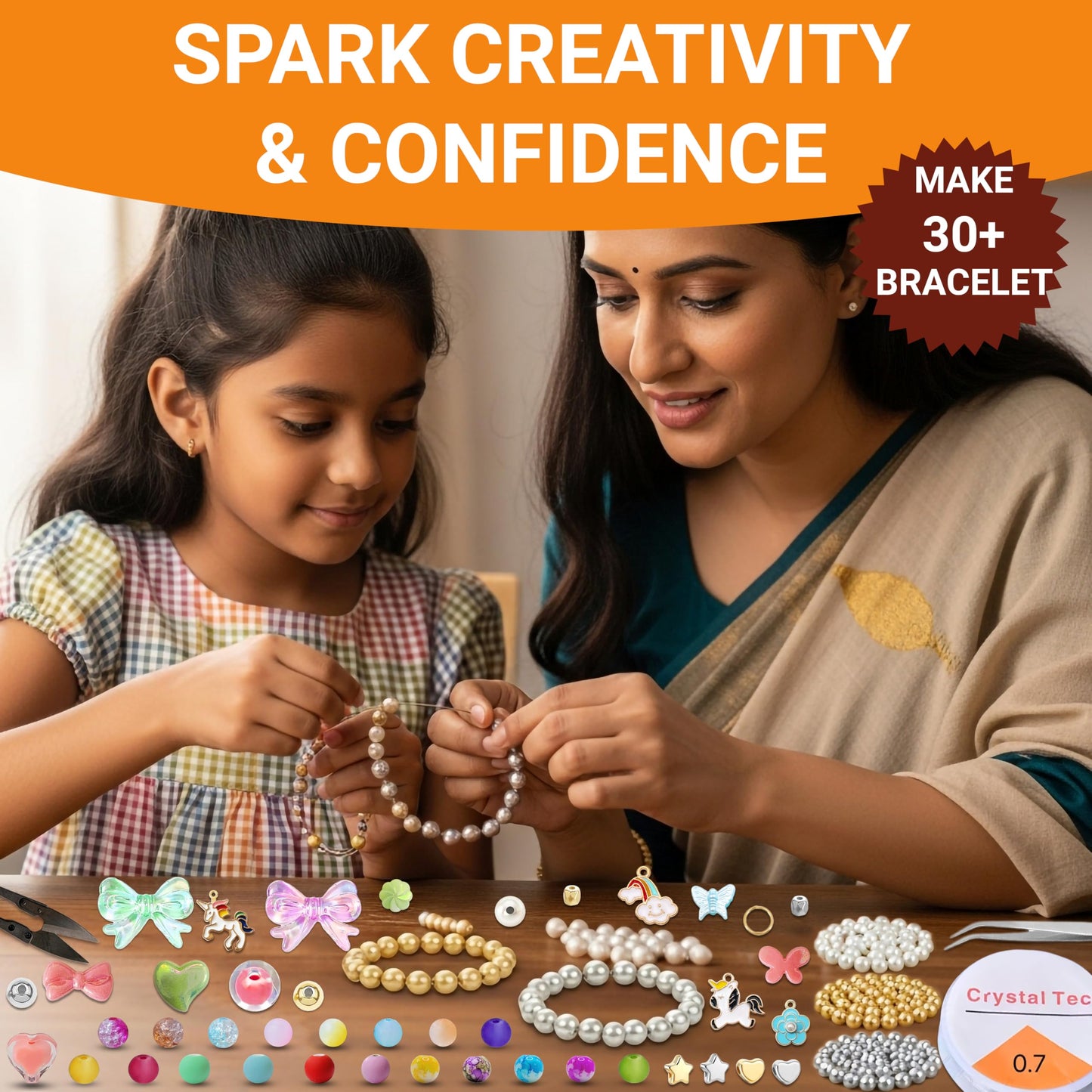 Multicolor Bracelet Making Kit for Girls Age 8-12 Years Old with Beads Acrylic. Additional close-up image highlighting material texture and color variety.