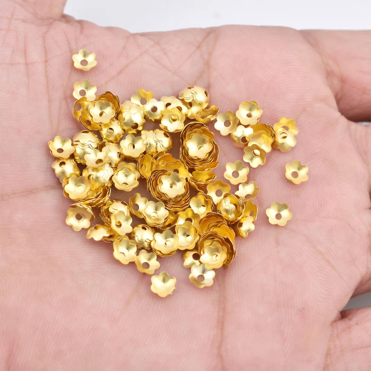 Golden Bead Caps for Jewellery Making, Assorted Metal Flower Gold02 image 4