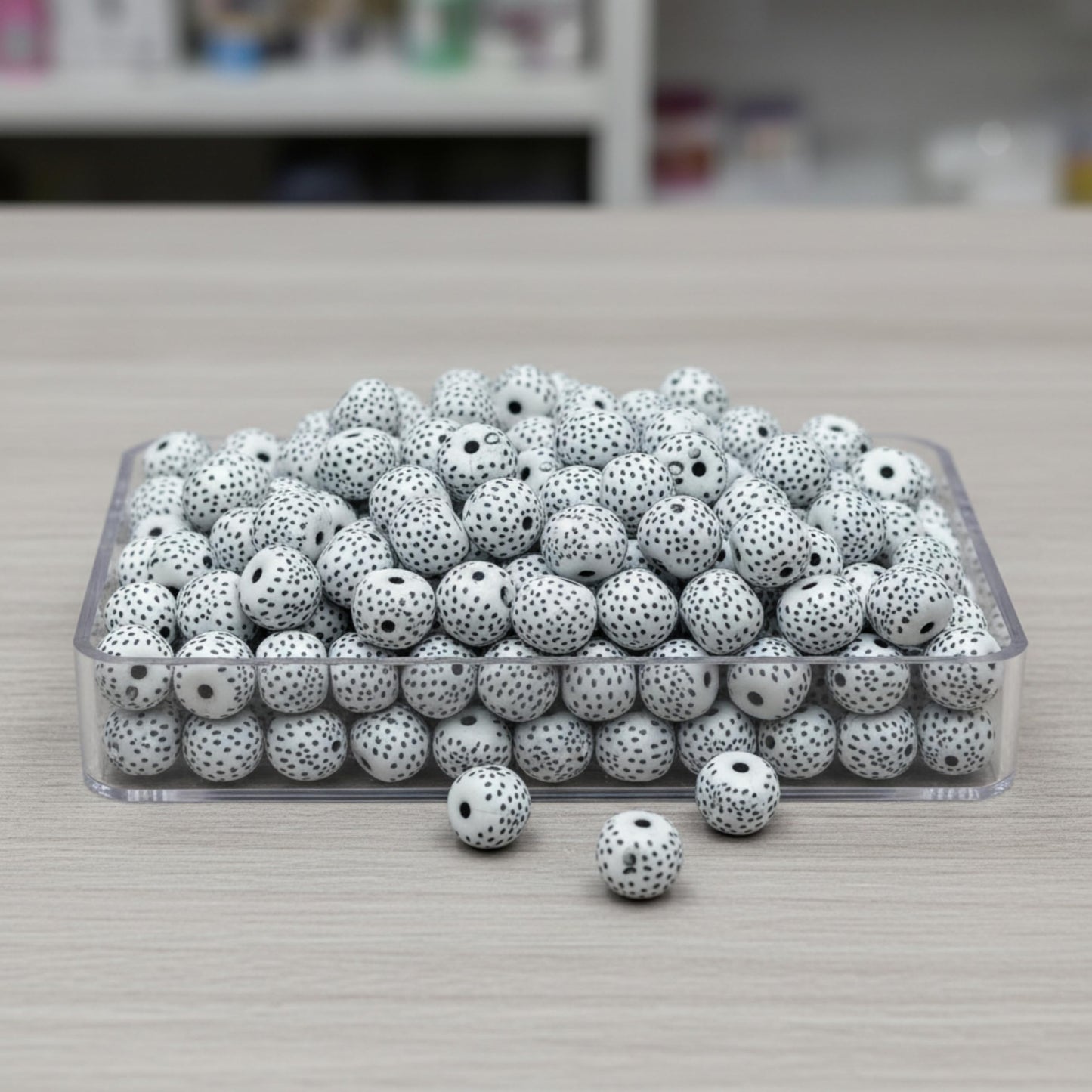 Jewelry making beads with dotted pattern in black and white