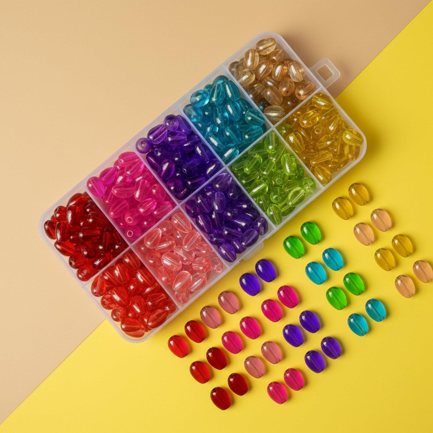 Make DIY jewelry projects feel complete with assorted glossy teardrop bead accents for bracelet making.