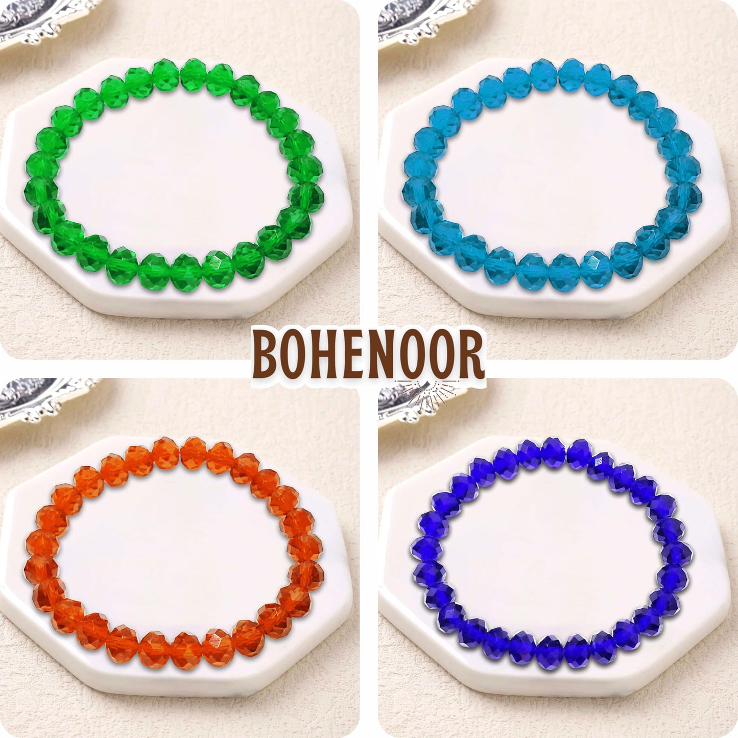 Multicolor Glass Tyre Beads Bracelets Set Acrylic. Additional close-up image highlighting material texture and color variety.