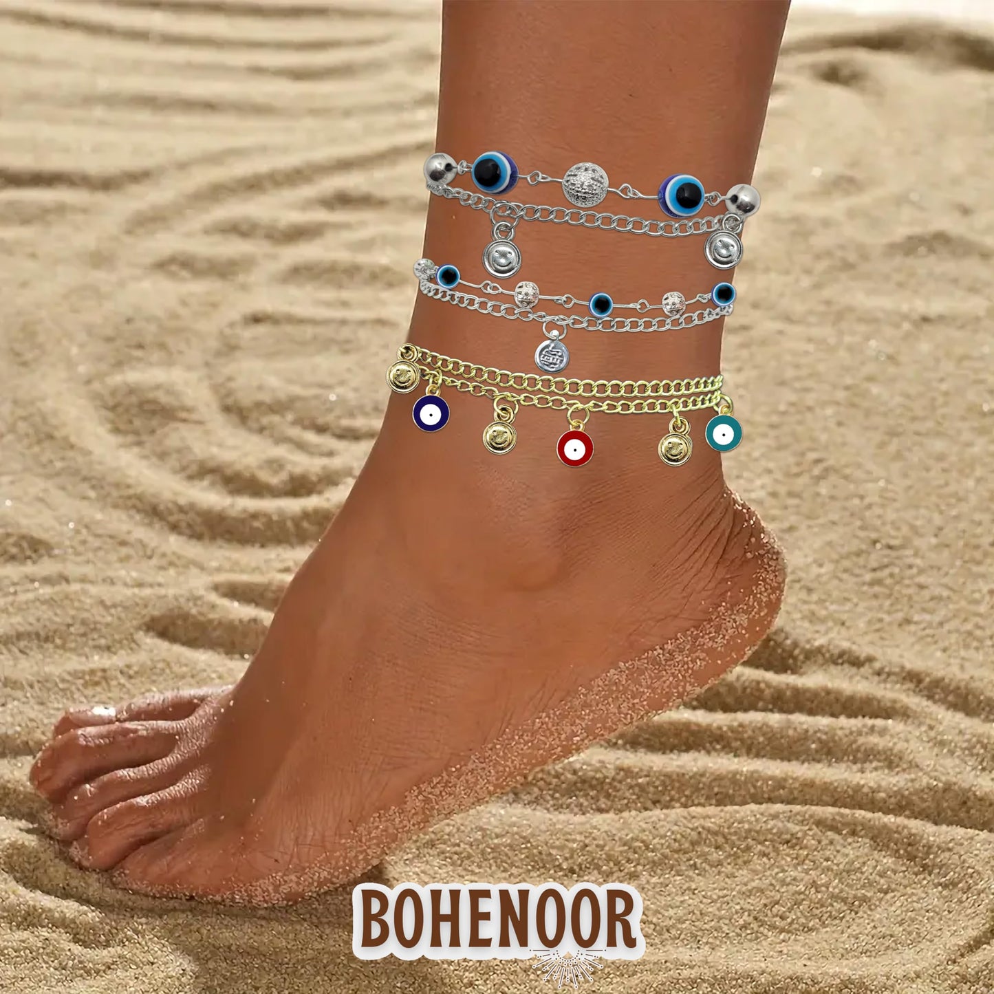 For a cleaner finish in daily accessory use and ethnic styling, gold and silver plastic and steal anklet is a useful choice.