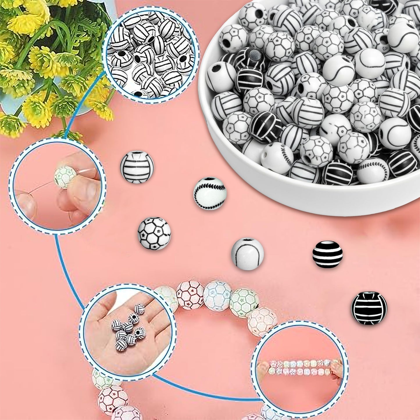 Black and White Sports Ball Beads for Jewelry Making Multicolor 1 image 5