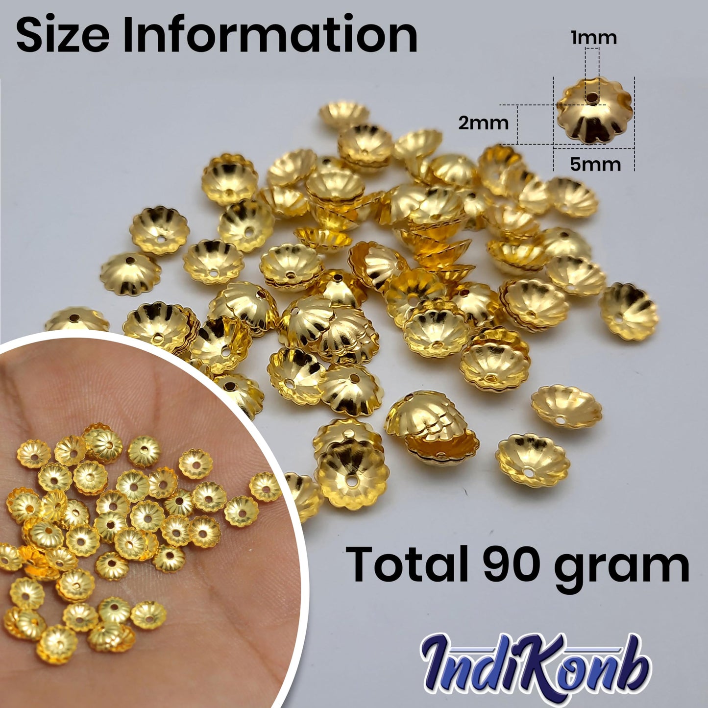 Golden Bead Caps for Jewellery Making, Assorted Metal Flower Gold03 image 2