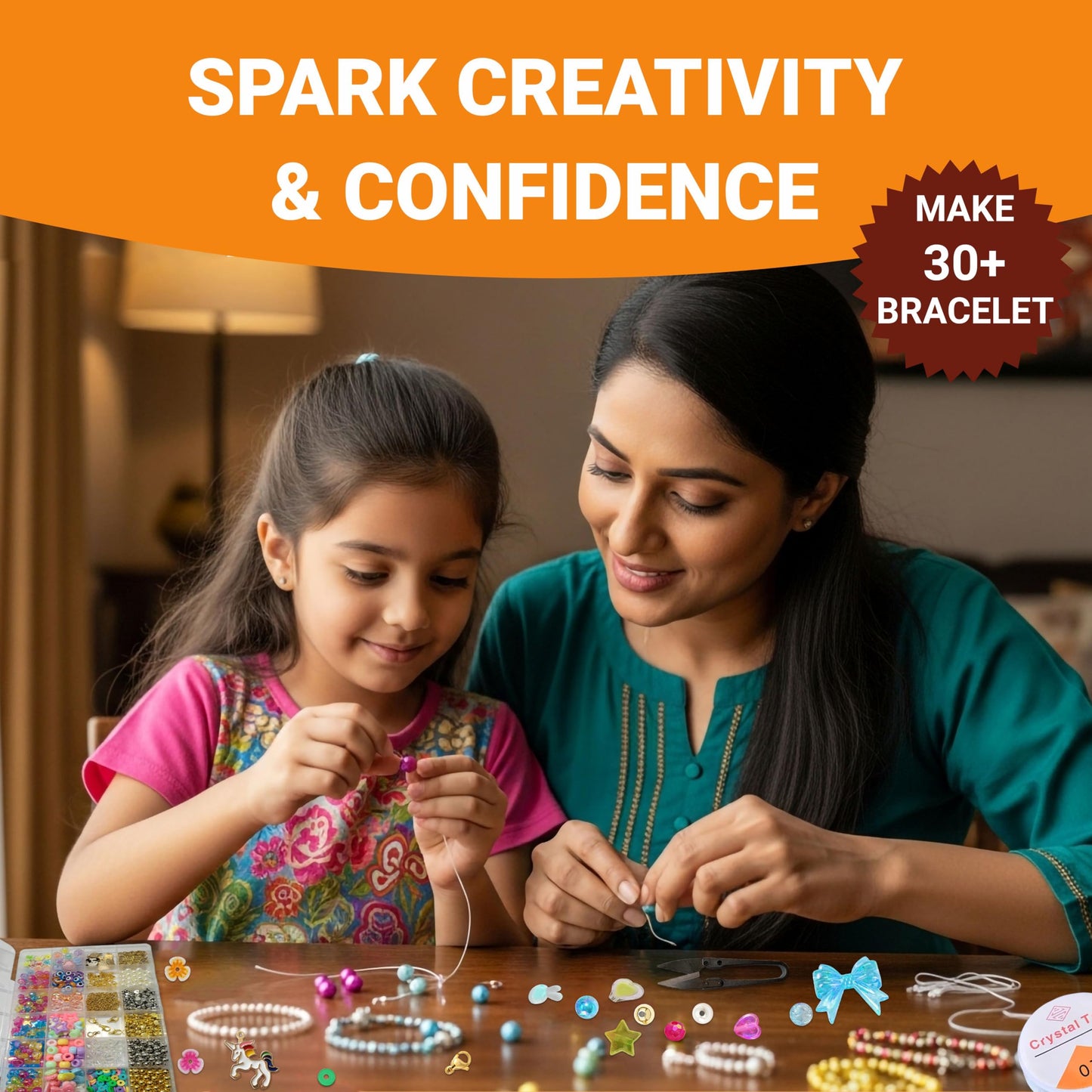 Multicolor Bracelet Making Kit for Girls Age 12-15 Years Old with Beads Acrylic. Additional close-up image highlighting material texture and color variety.