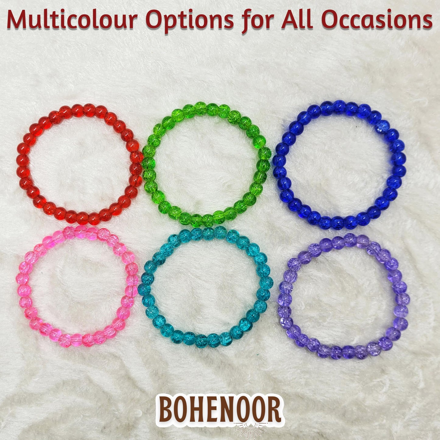 Multicolour glass and elastic bracelet fits into festive outfits without making the design feel heavy.