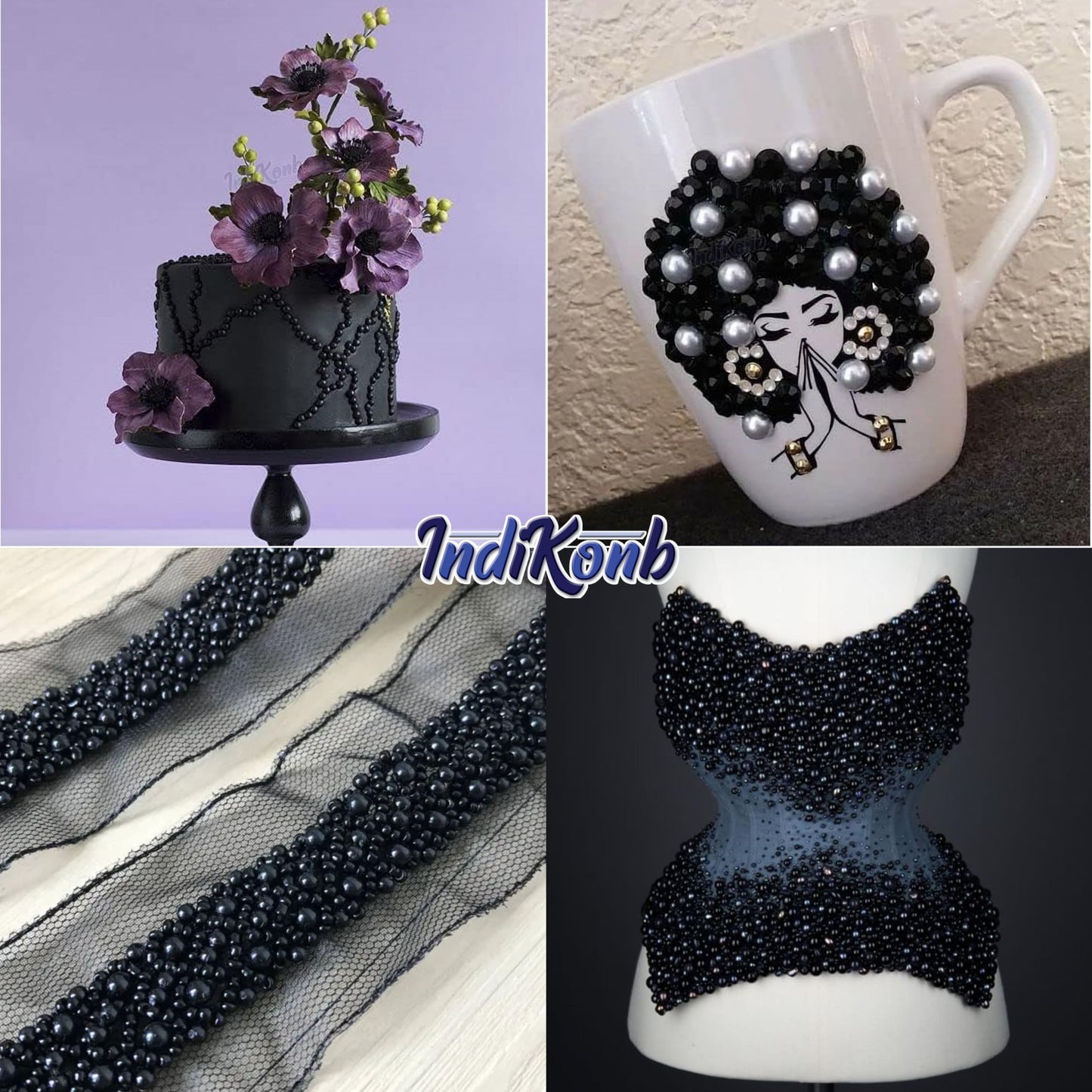 A clean option for necklace making and DIY jewellery projects, black and multicolour small beads add a handmade beadwork accent to handmade projects.