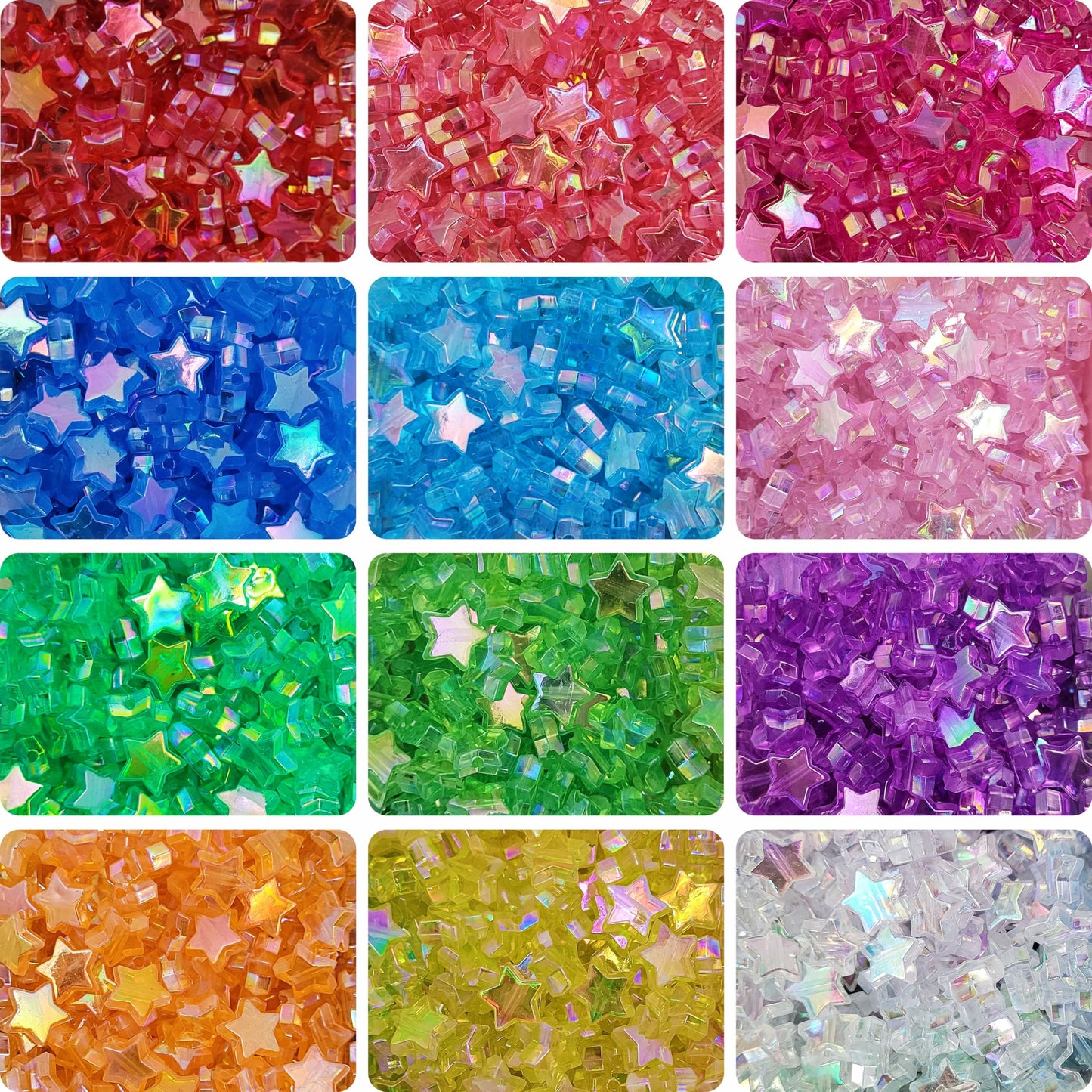 Multicolor Star Shaped Rainbow Beads - 8mm Plastic Craft Beads
