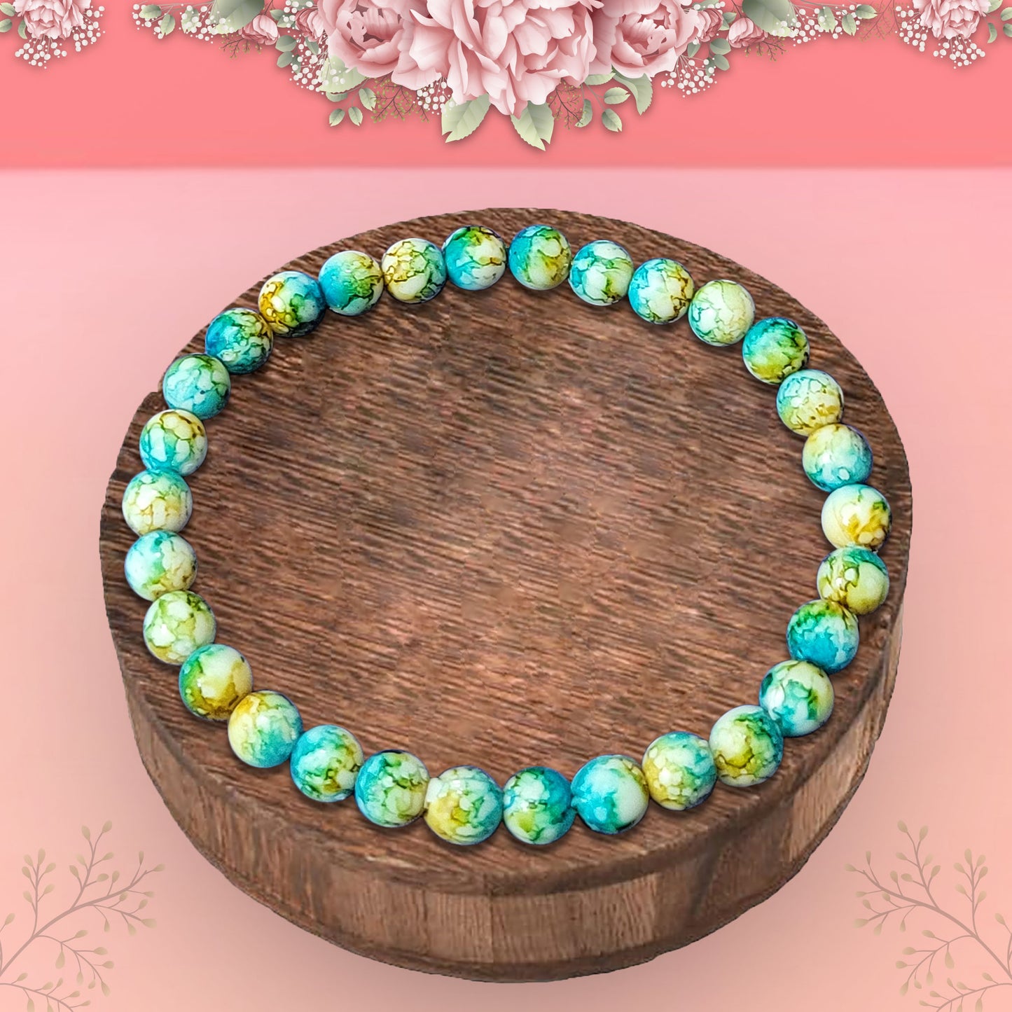 Marble Bracelet for Women and Girls - 6mm Beads, 6-Inch Size