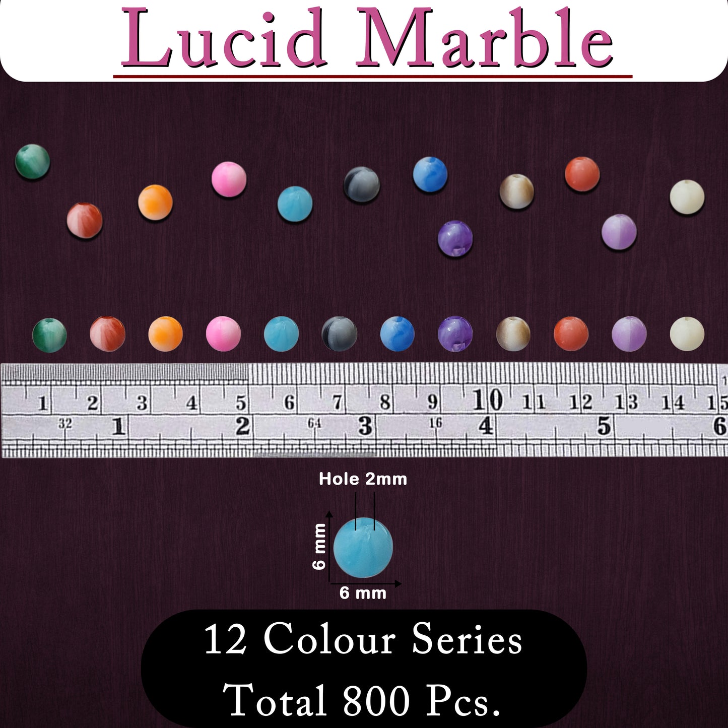 Lucid Marble Beads 12 Colour Combo Set , 6mm size