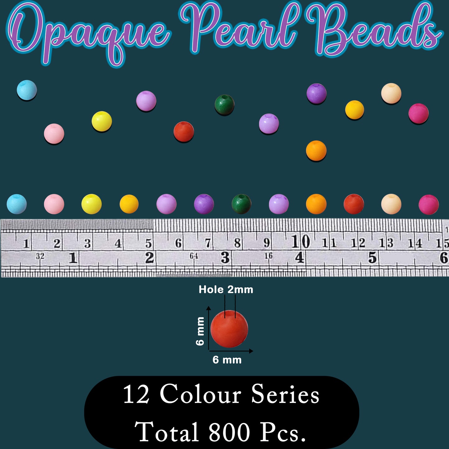 Multicolour Opaque Round Plastic Pearl Beads 6mm| Matte Pastel Colour Beads