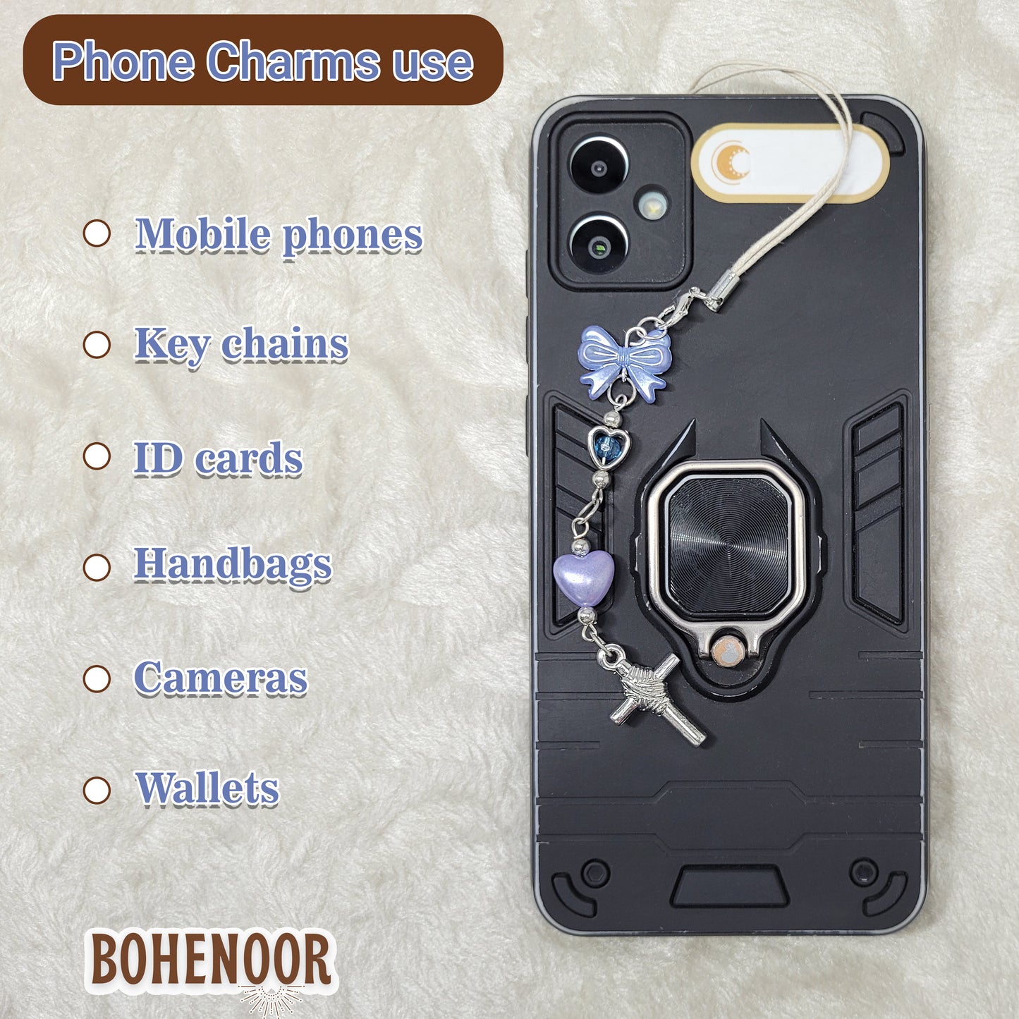 Beaded Phone Charm - Blue & Violet; Crystal Beaded Phone Charm - Pink; Stylish Beaded Phone Charm