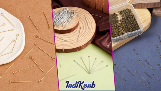 Gold and silver eye pins, screw eye pins for jewelry making, head pins, jump rings, and how to use eye pins in DIY crafting and beading projects