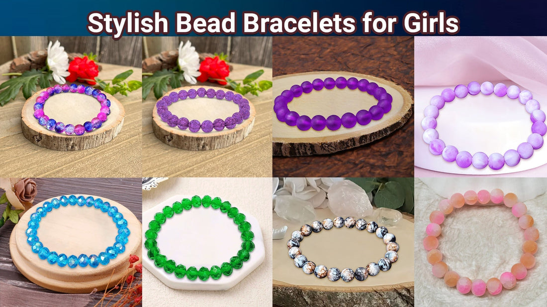 Stylish bead bracelets for girls in multiple colors like purple, blue, green, marble, and pink, ideal for jewellery making, gifting, and fashion accessories.