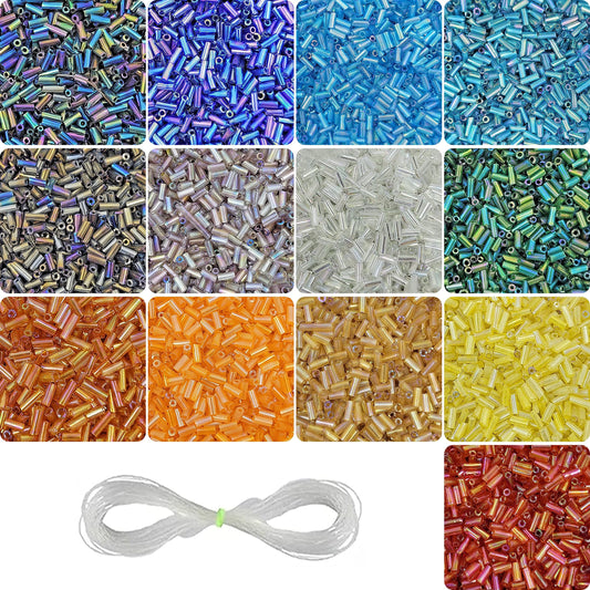 Rainbow Tube Beads Kit - 5200 Glass Bugle Seed Beads 5mm