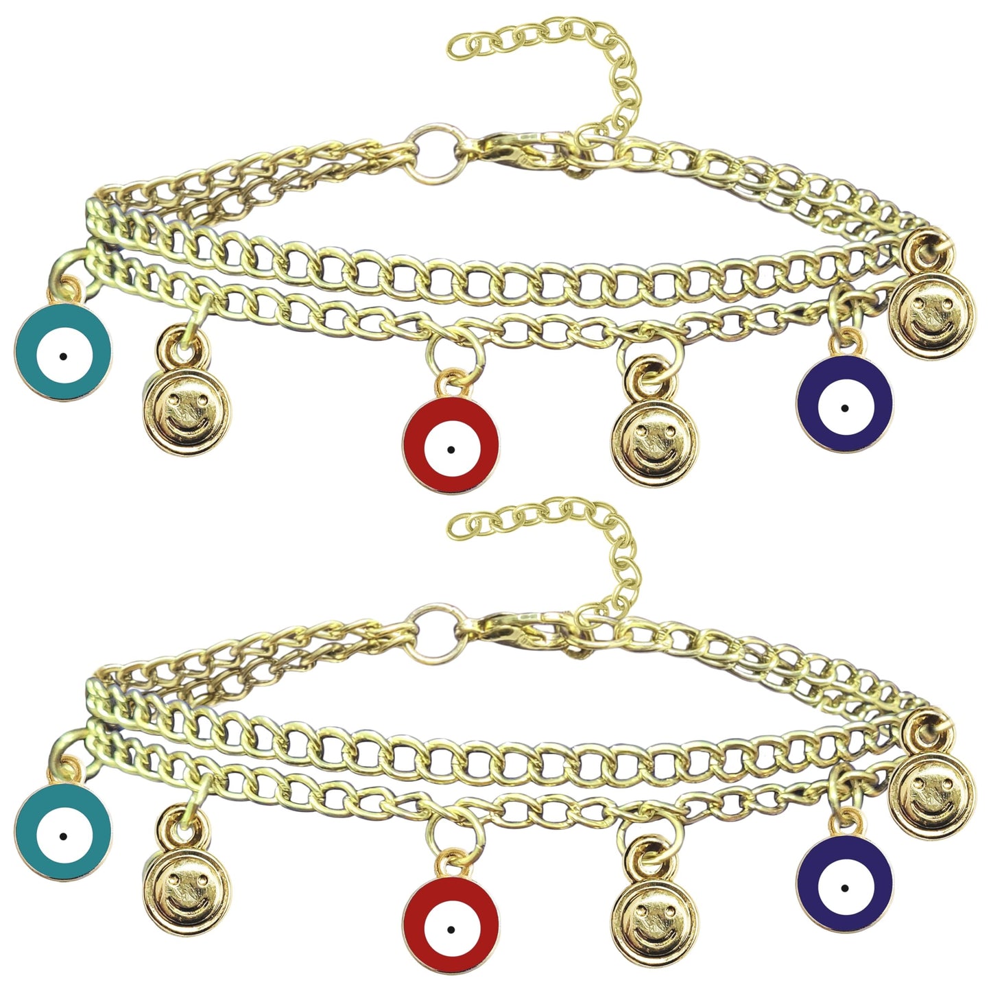 Evil Eye Anklet Bracelet – Adjustable Gold Nazar Battu Anklet (Set of 2)