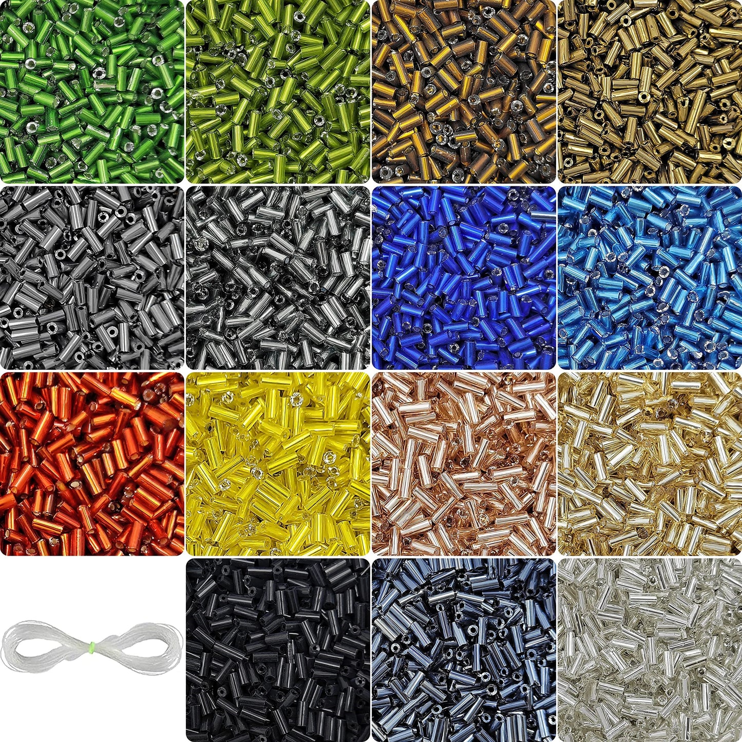 Tube Beads Kit - 6000 Glass Bugle Seed Beads (5mm, Silverline)