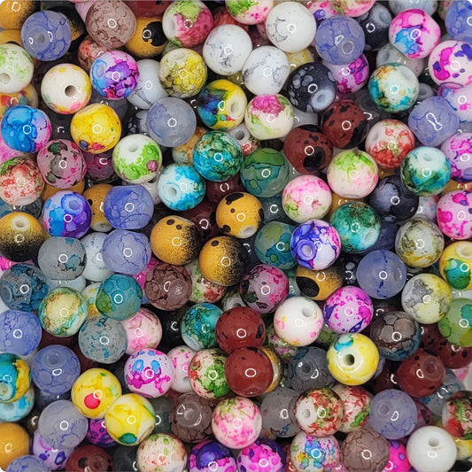 350 Marble Glass Pearl Beads - 8mm Multicolour Assorted Designs