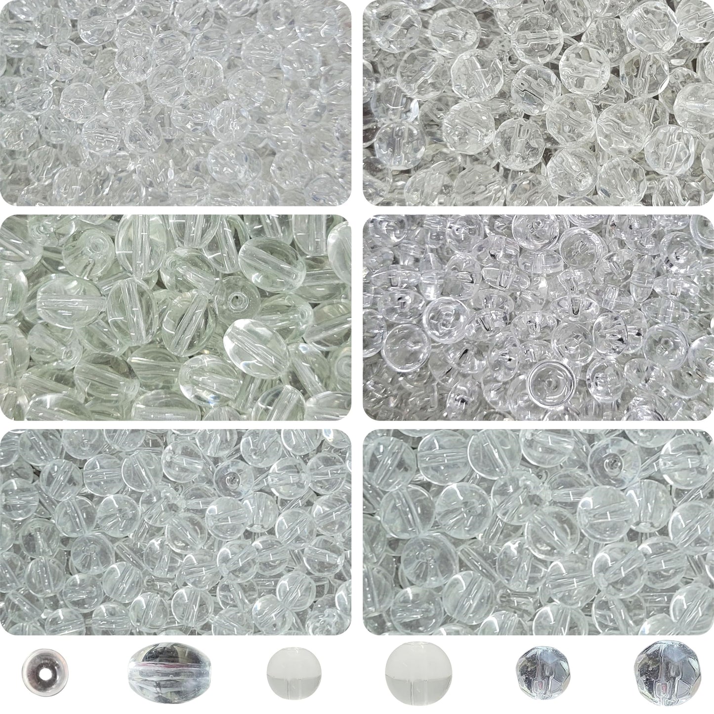 Glass Crystal Beads Set – 6mm & 8mm (225 pcs)