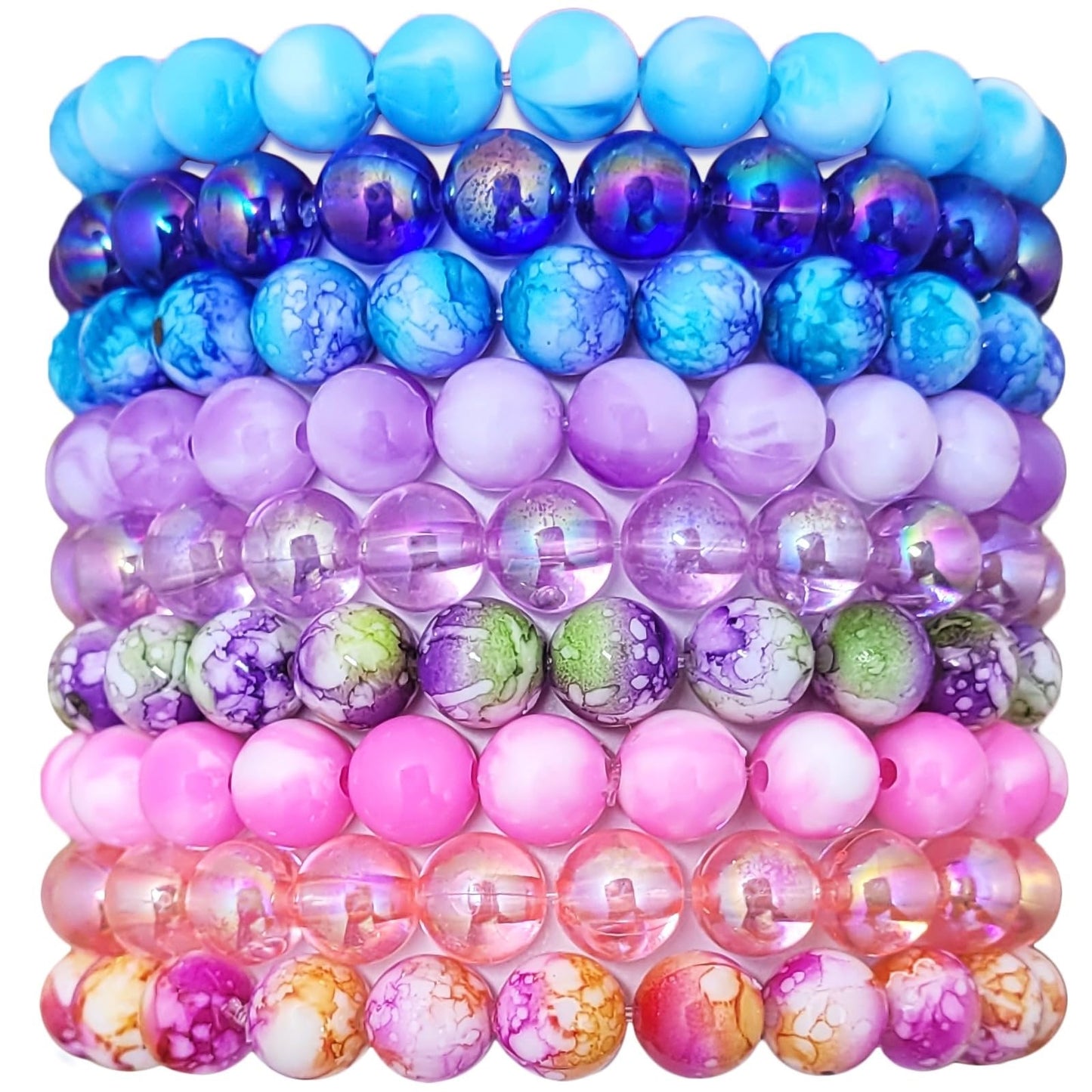 Rainbow Marble Elastic Stretchable Bracelet Combo Set